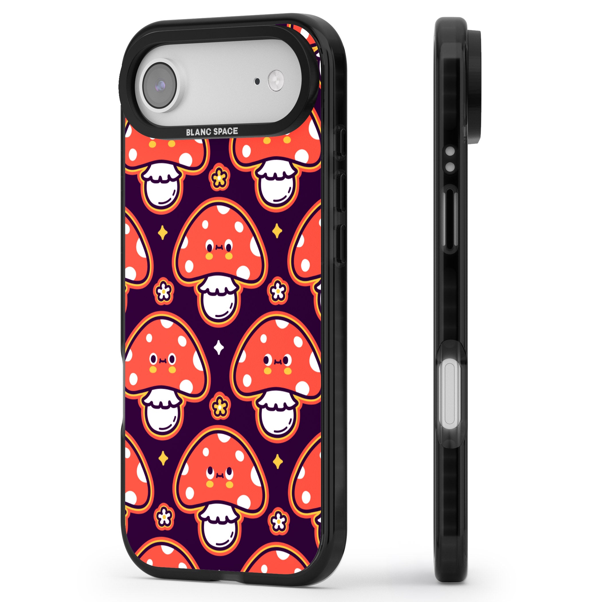 Mushroom Kawaii Pattern iPhone 17 Air Impact Pro Black Phone Case Side Profile