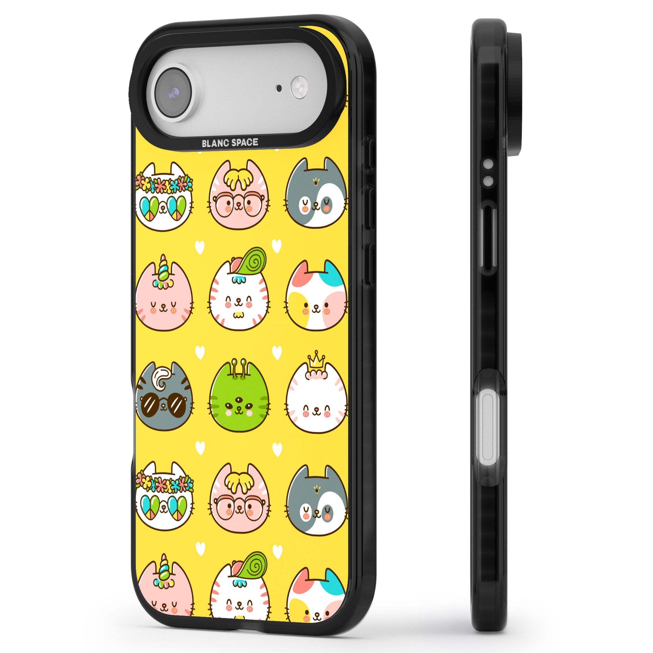 Mythical Cats Kawaii Pattern iPhone 17 Air Impact Pro Black Phone Case Side Profile