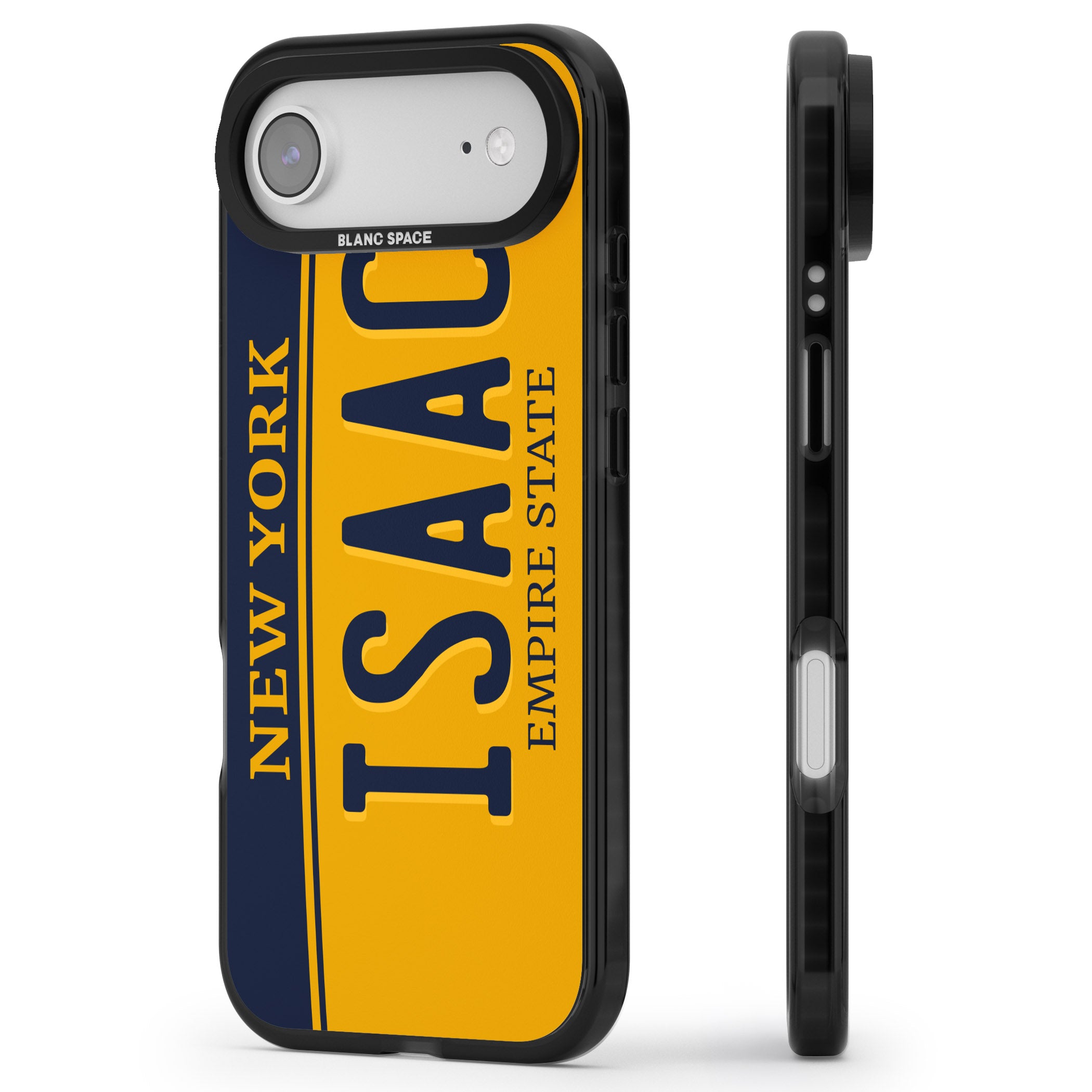 Personalised New York License Plate iPhone 17 Air Impact Pro Black Phone Case Side Profile