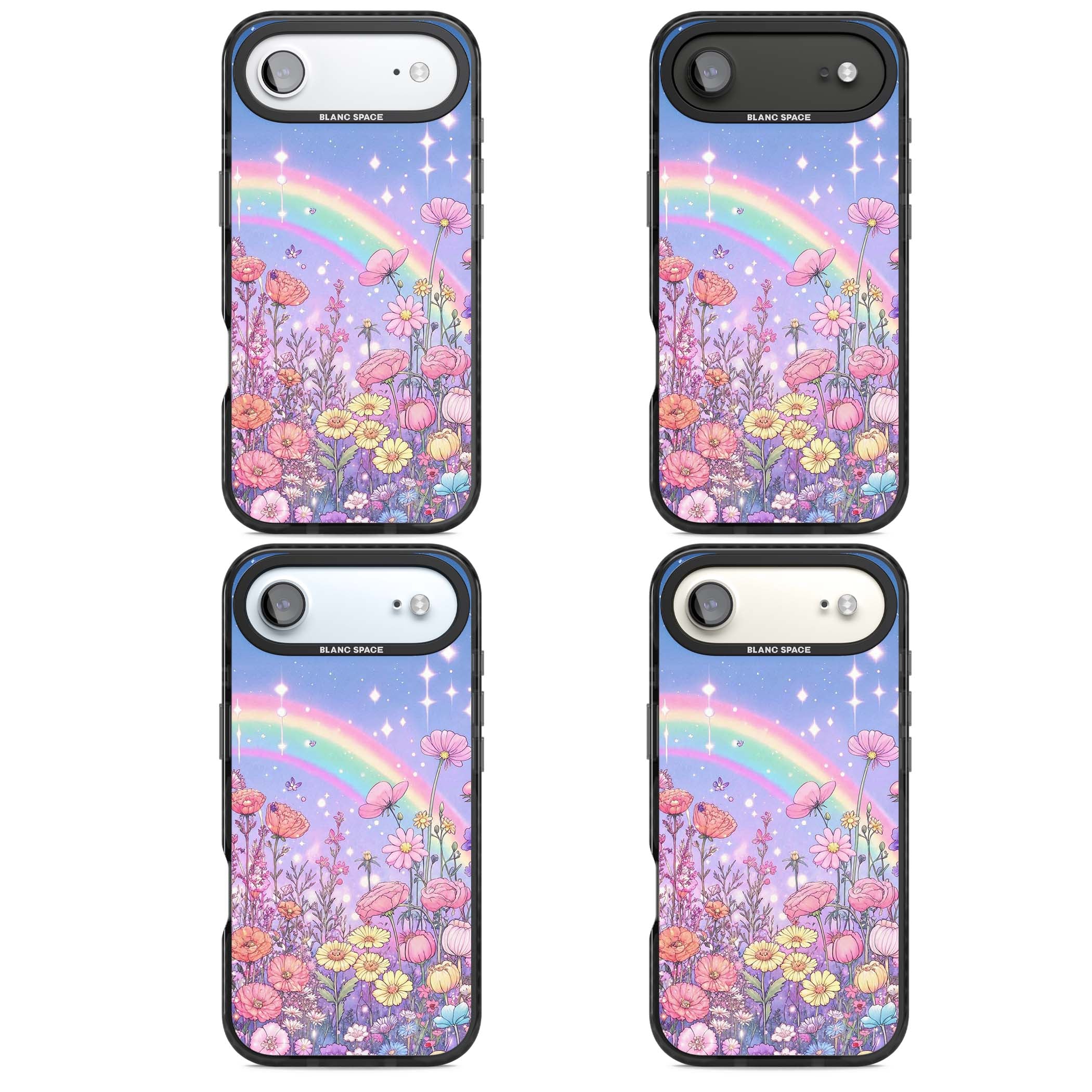 Magical Meadow fairycore iPhone case featuring a pastel rainbow, sparkling stars and a wildflower meadow | Black Impact Magsafe case for iPhone Air