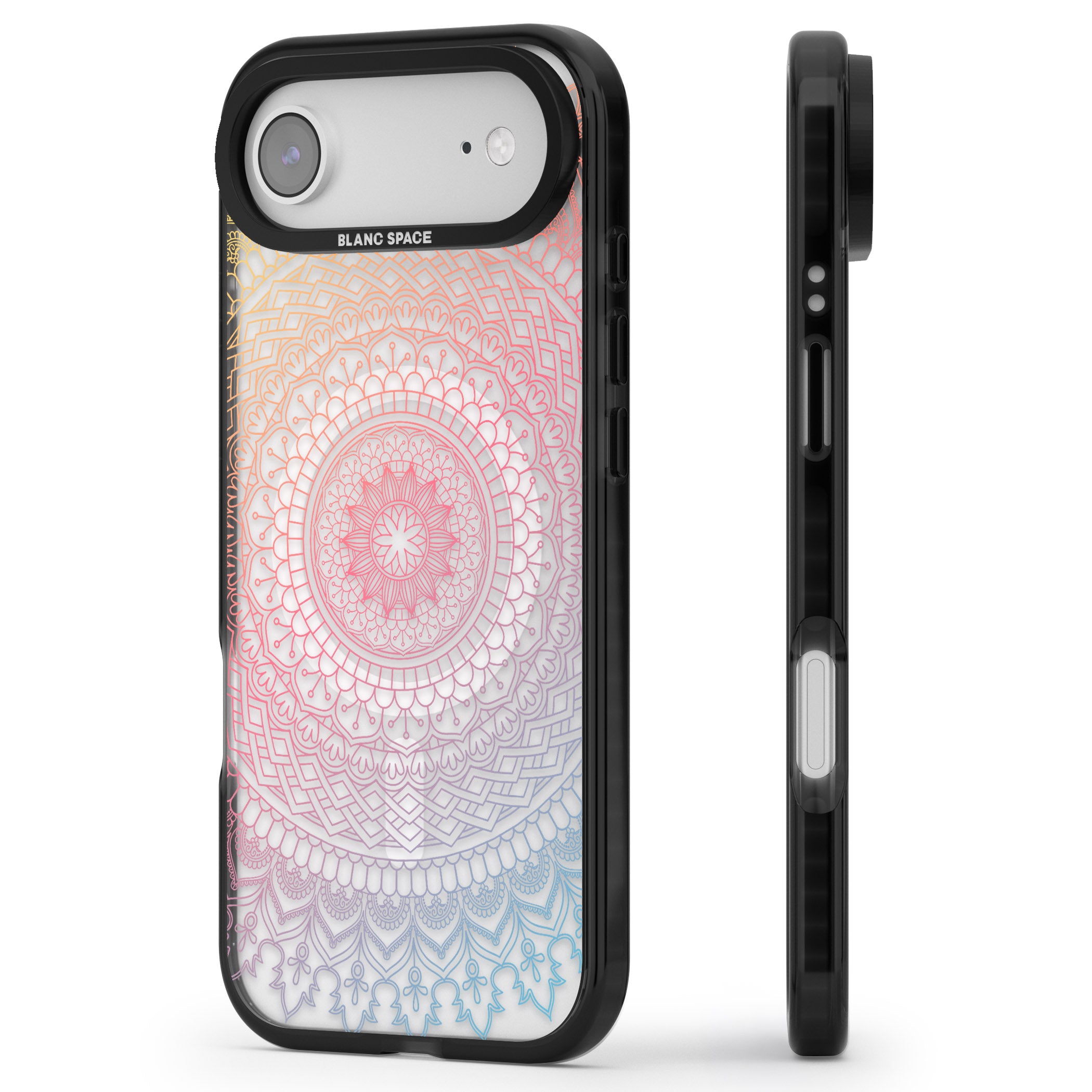 Rainbow Mandala iPhone 17 Air Impact Pro Black Phone Case Side Profile