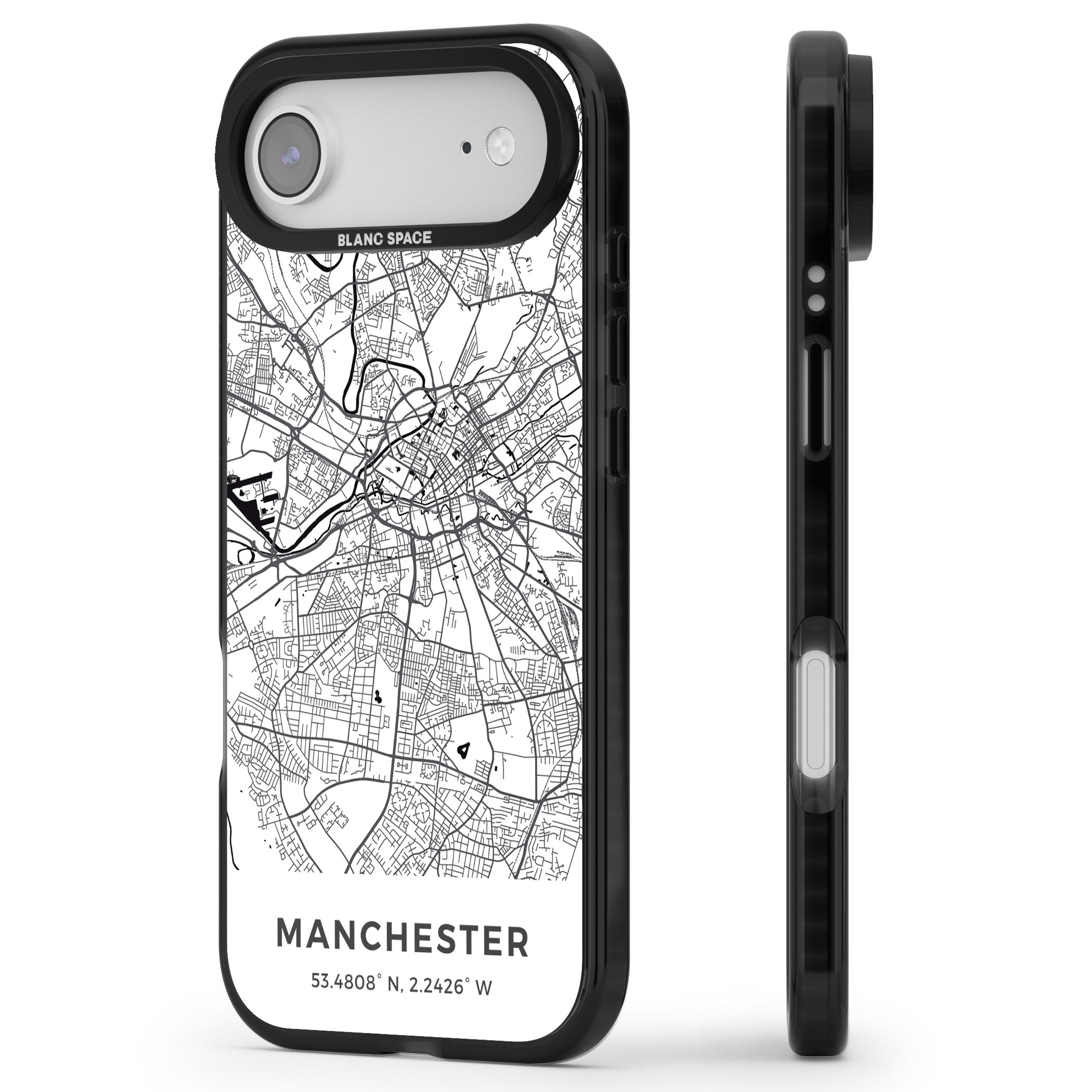 Manchester Map iPhone 17 Air Impact Pro Black Phone Case Side Profile