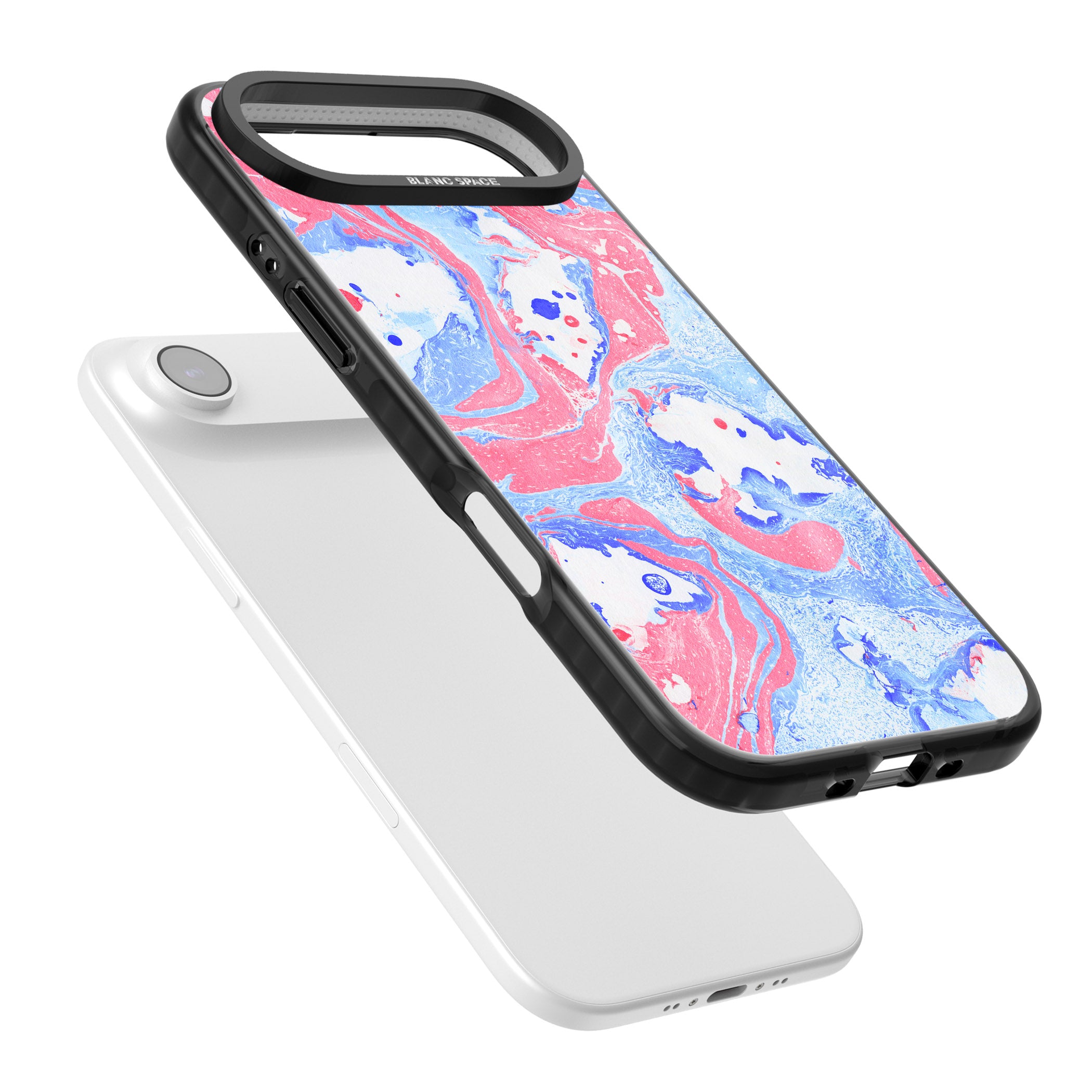 Pink, Blue & White Marbled Paper Pattern iPhone 17 Air Impact Pro Black Phone Case Colours