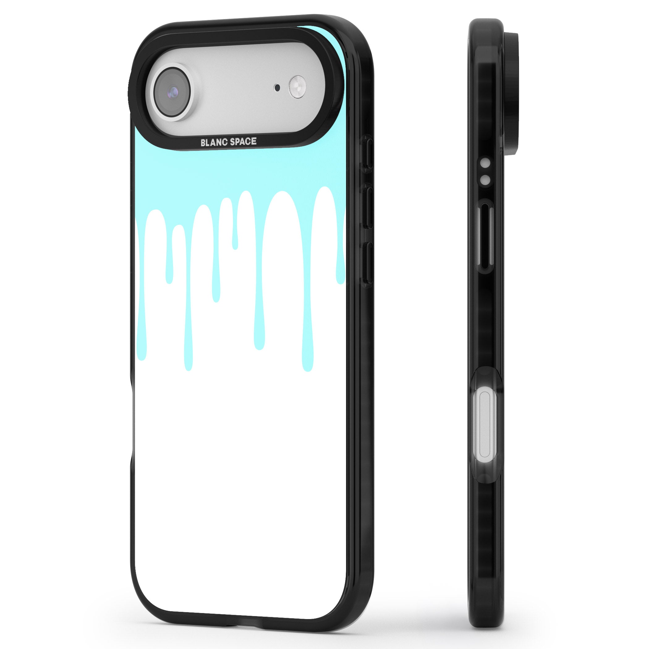 Melted Teal Drip iPhone 17 Air Impact Pro Black Phone Case Side Profile
