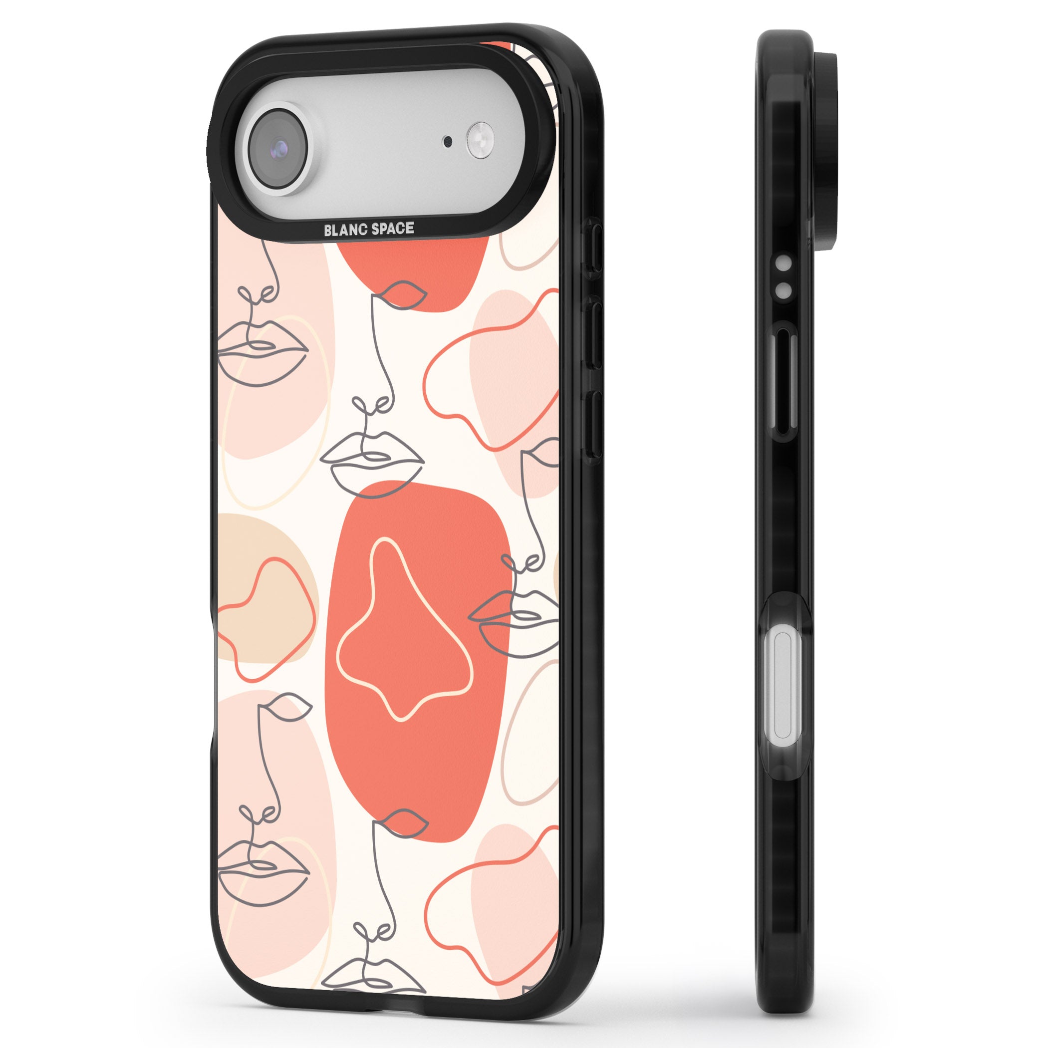 Abstract Face Line Art iPhone 17 Air Impact Pro Black Phone Case Side Profile