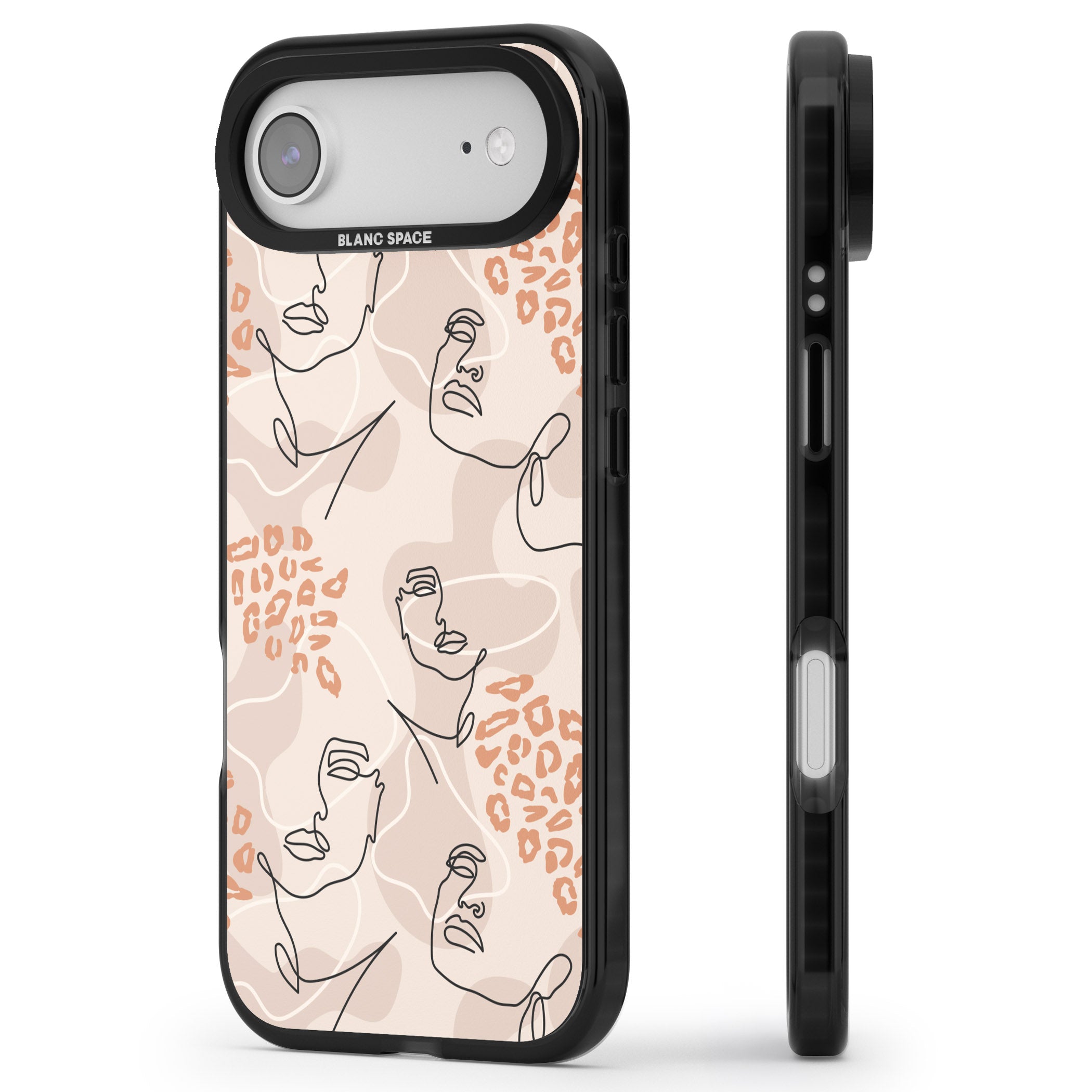Abstract Faces Leopard iPhone 17 Air Impact Pro Black Phone Case Side Profile