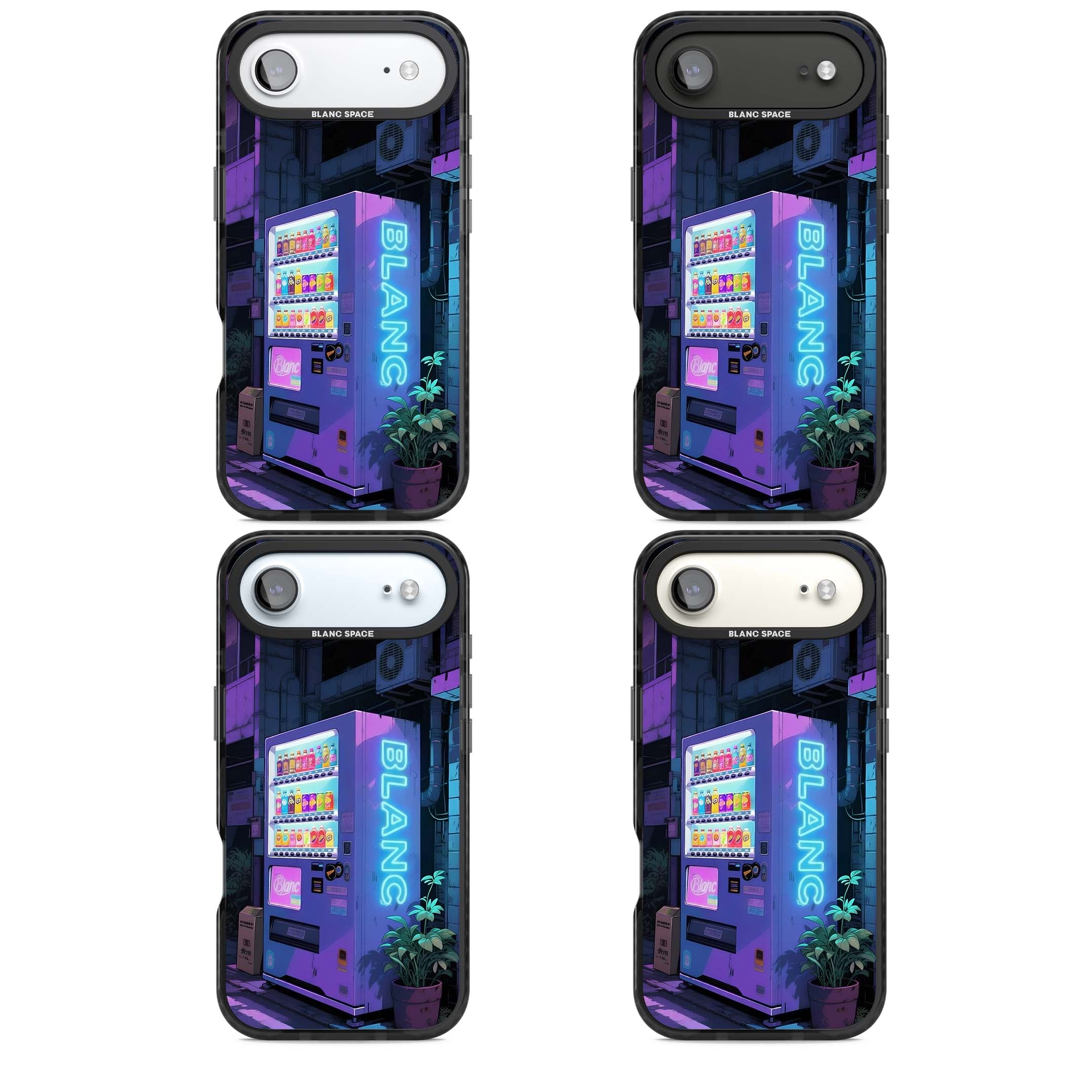 Shibuya Glow Japanese iPhone case featuring a glowing Tokyo vending machine, neon signage, and moody purple alleyway | Black Impact Magsafe case for iPhone Air