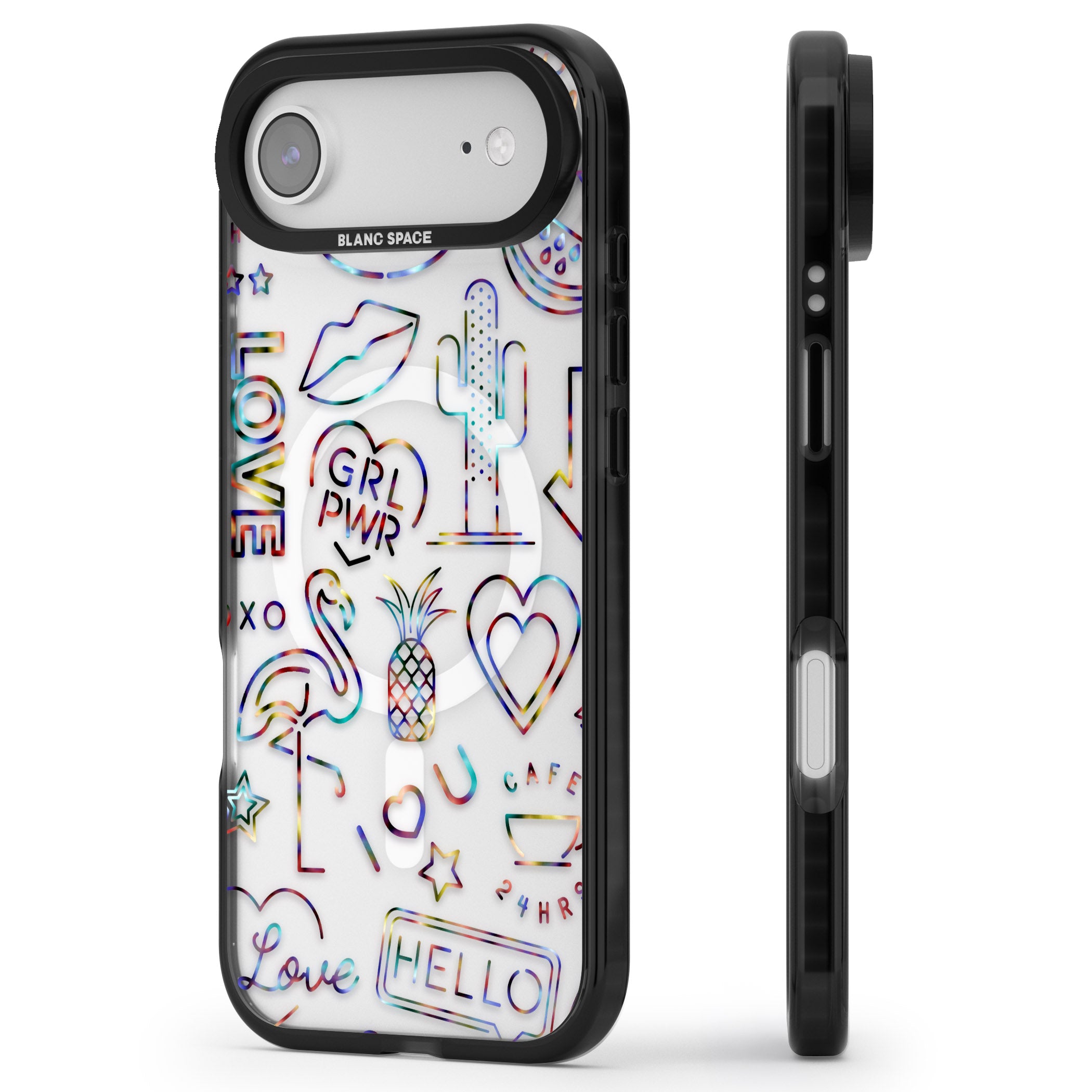 Funky Nebula Neon Sign iPhone 17 Air Impact Pro Black Phone Case Side Profile