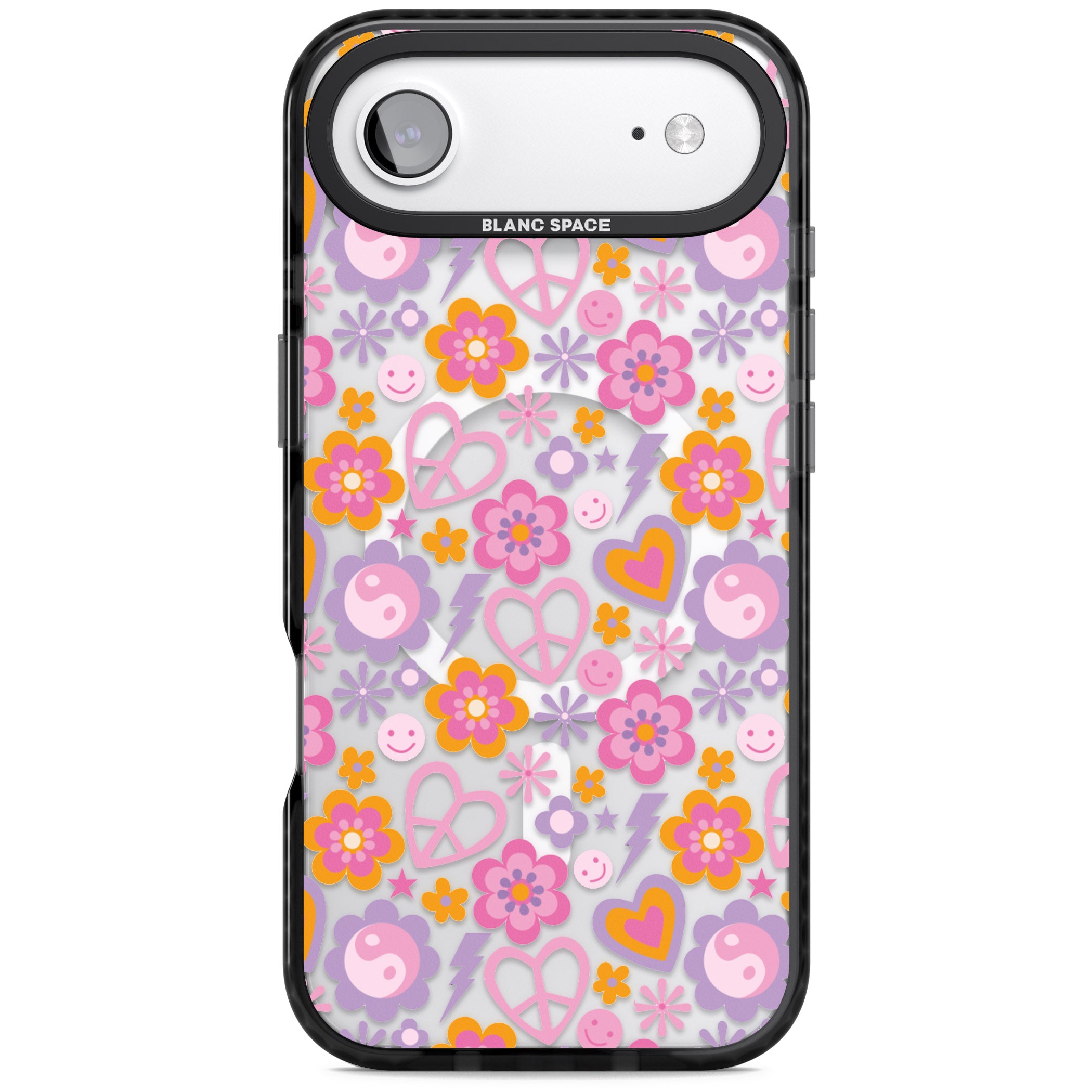 Peace, Love And Flowers Pattern iPhone 17 Air Impact Pro Black Phone Case