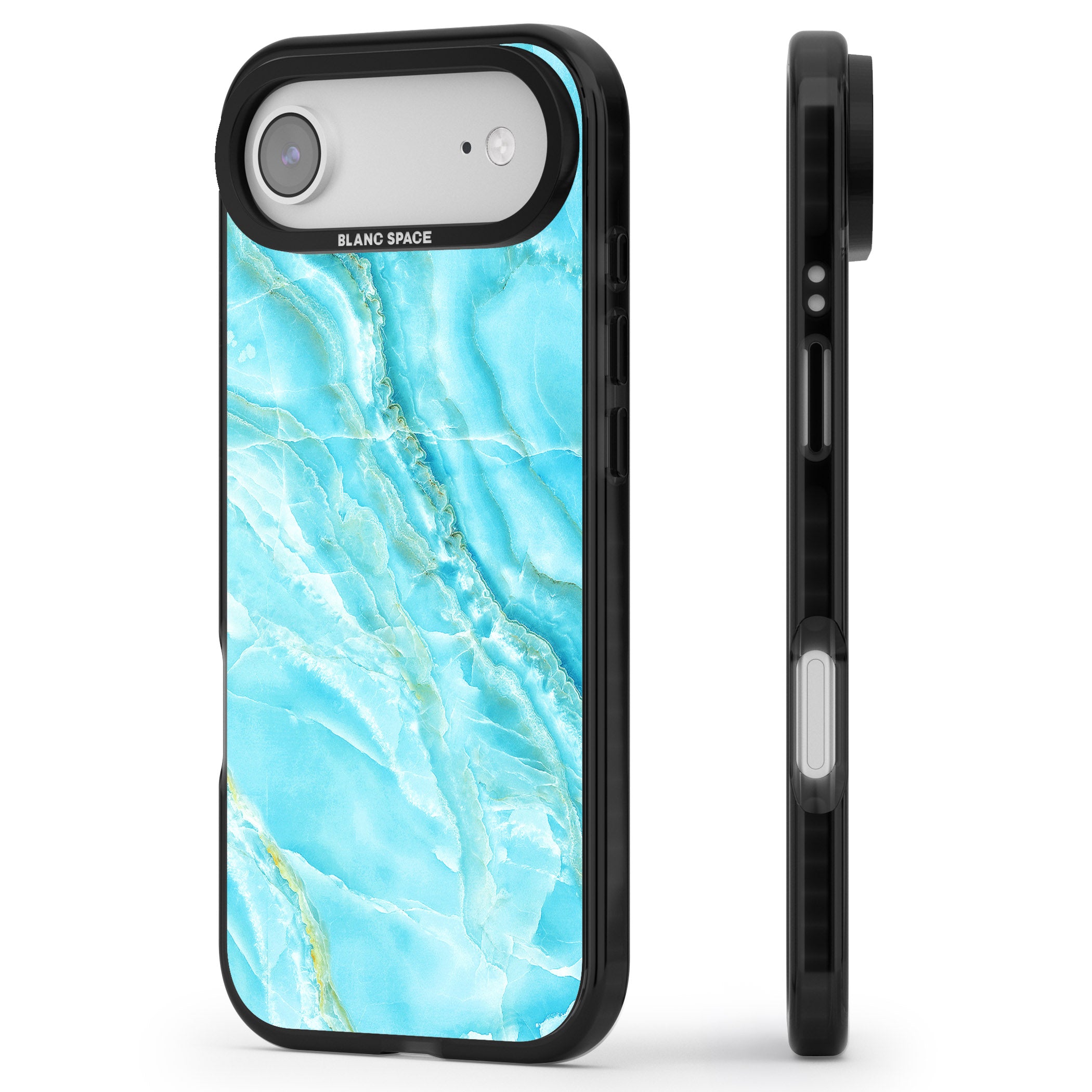 Blue Onyx Marble iPhone 17 Air Impact Pro Black Phone Case Side Profile
