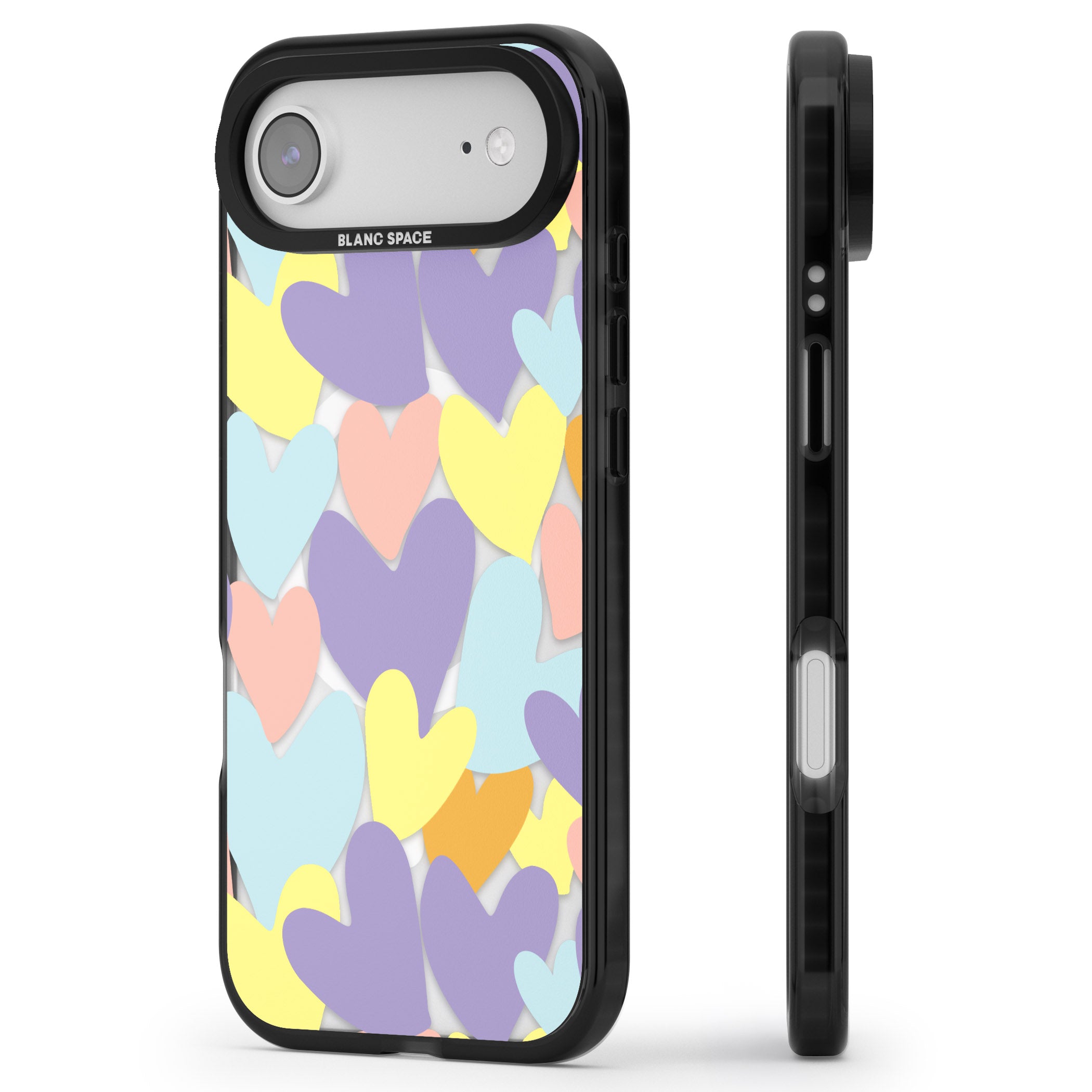 Pastel Hearts iPhone 17 Air Impact Pro Black Phone Case Side Profile