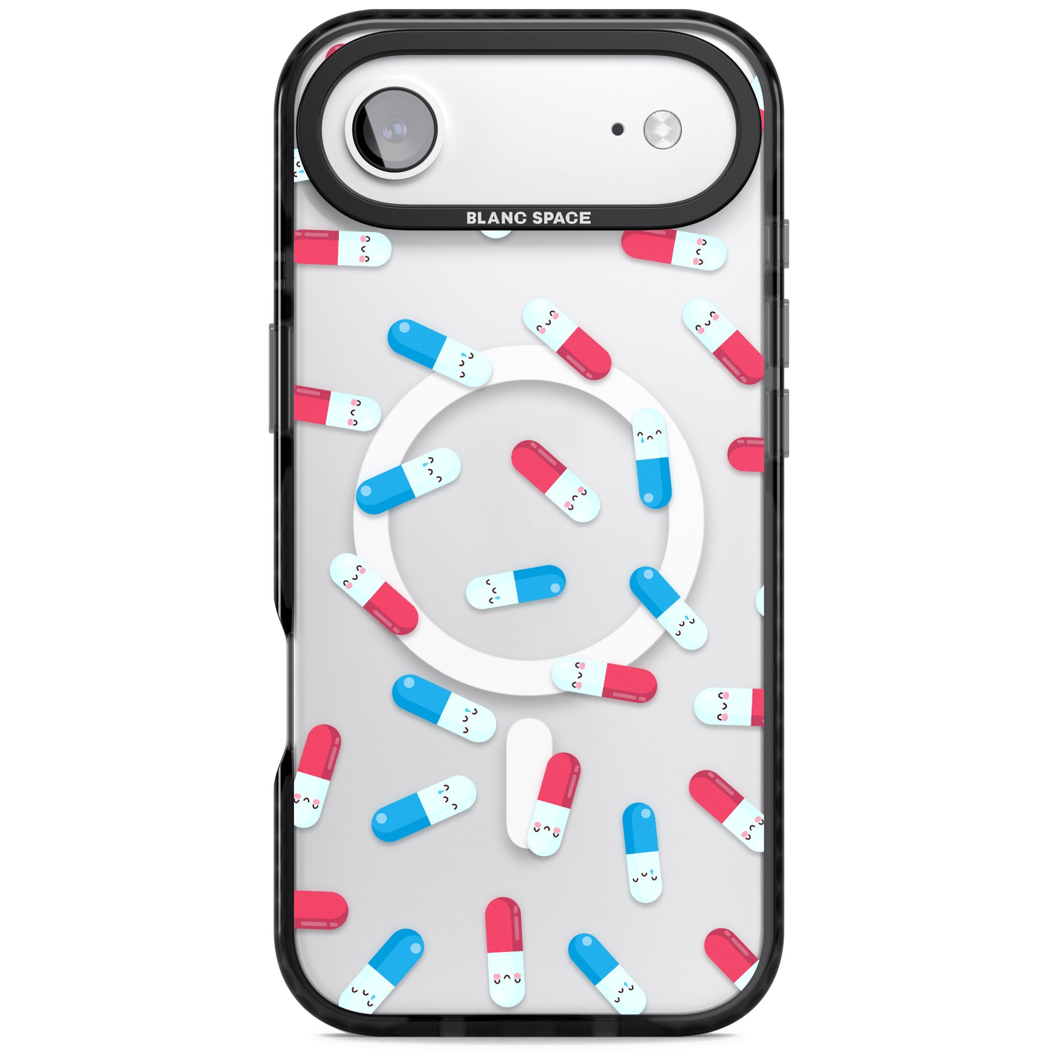 Kawaii Pill Pattern iPhone 17 Air Impact Pro Black Phone Case