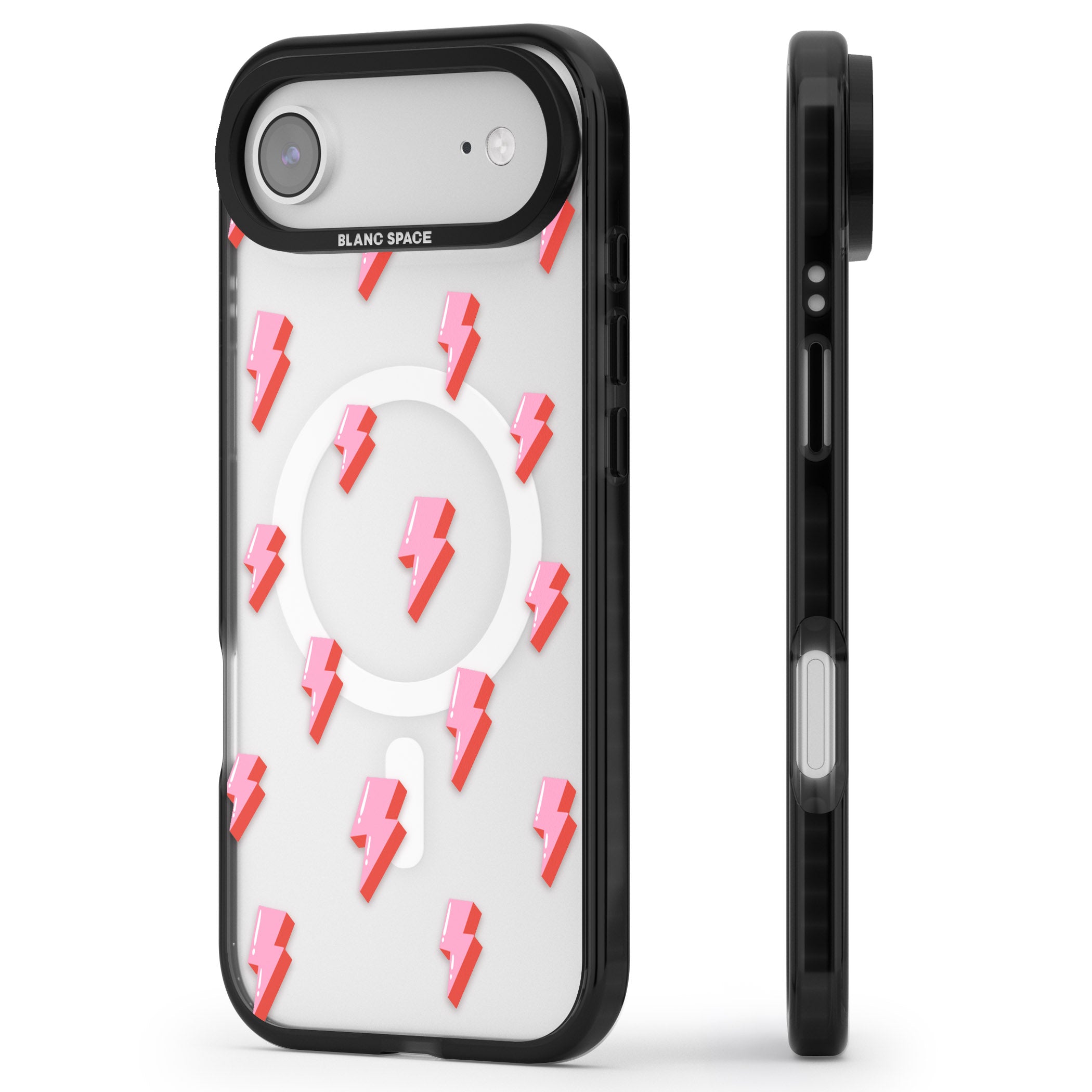 Pink Bolt Pattern iPhone 17 Air Impact Pro Black Phone Case Side Profile