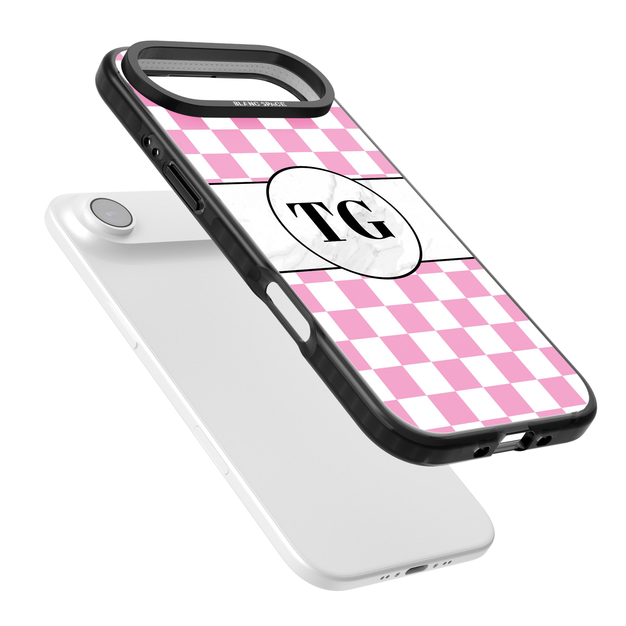 Personalised Monogrammed Pink Check iPhone 17 Air Impact Pro Black Phone Case Colours