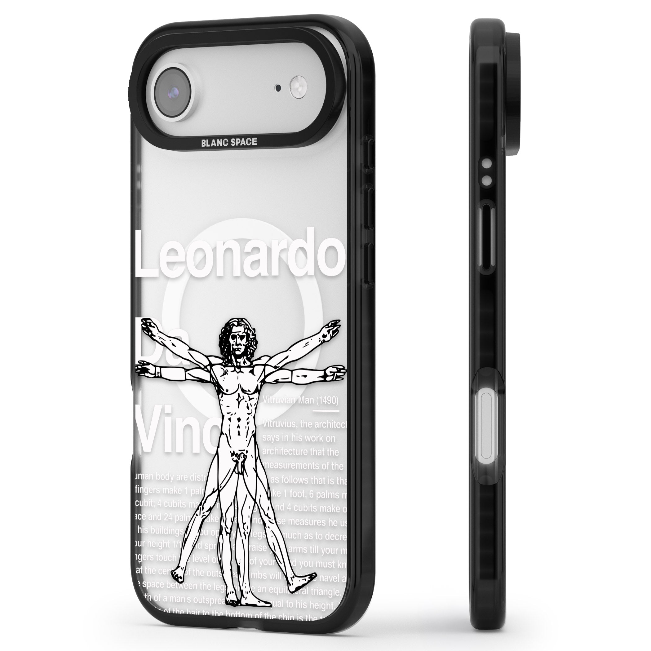 Vitruvian Man iPhone 17 Air Impact Pro Black Phone Case Side Profile