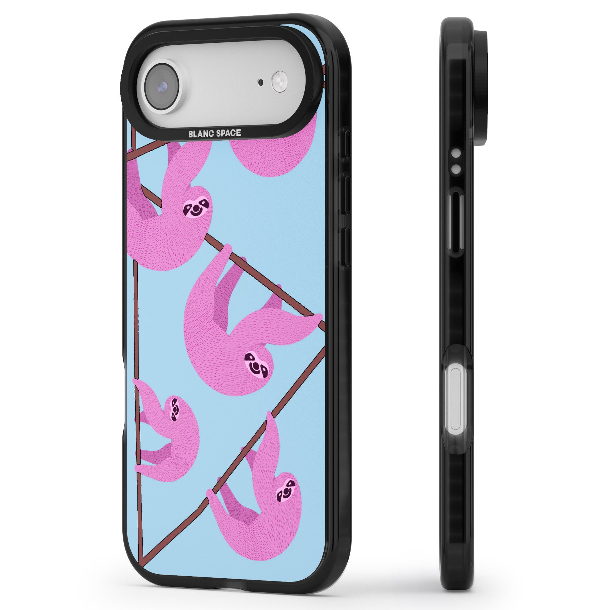 Pink Sloth iPhone 17 Air Impact Pro Black Phone Case Side Profile