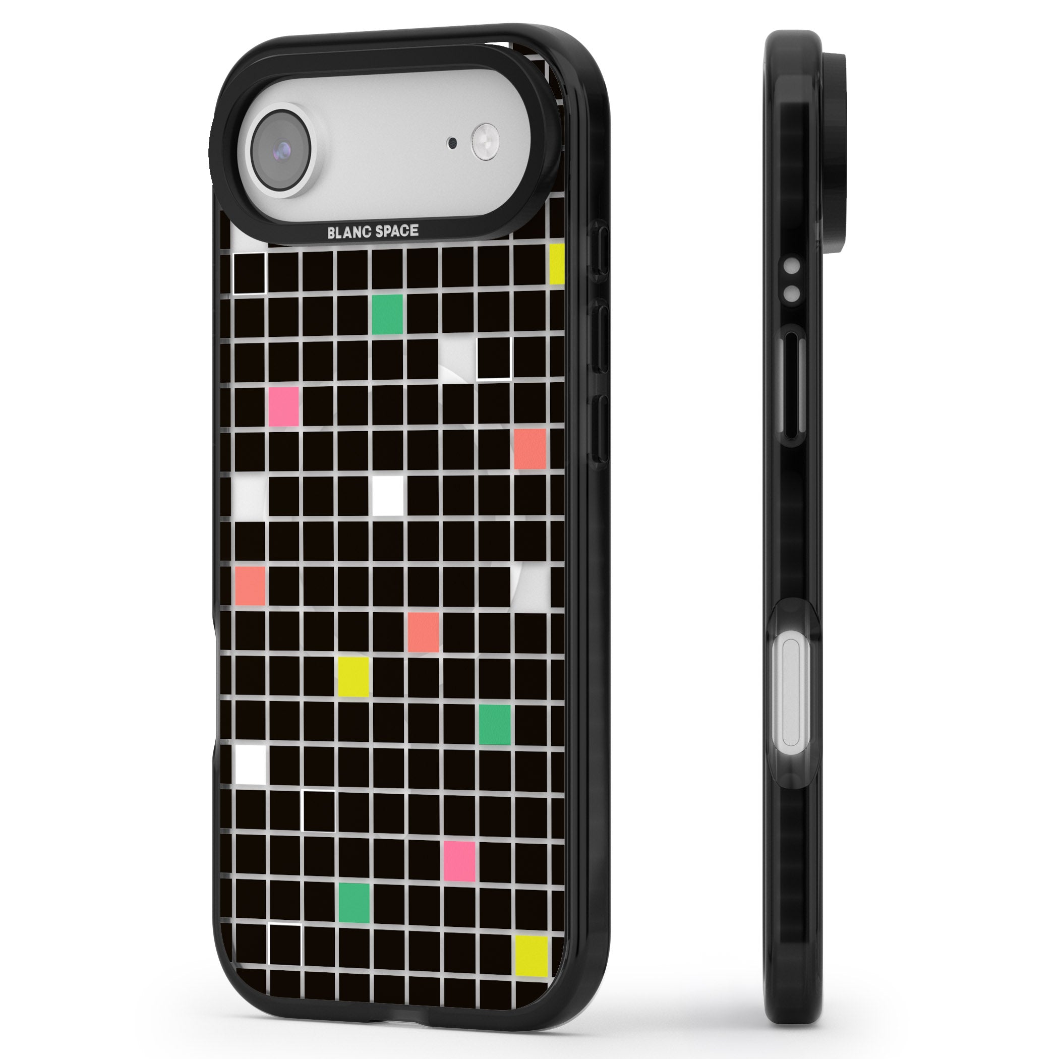 Vibrant Black Geometric Grid iPhone 17 Air Impact Pro Black Phone Case Side Profile