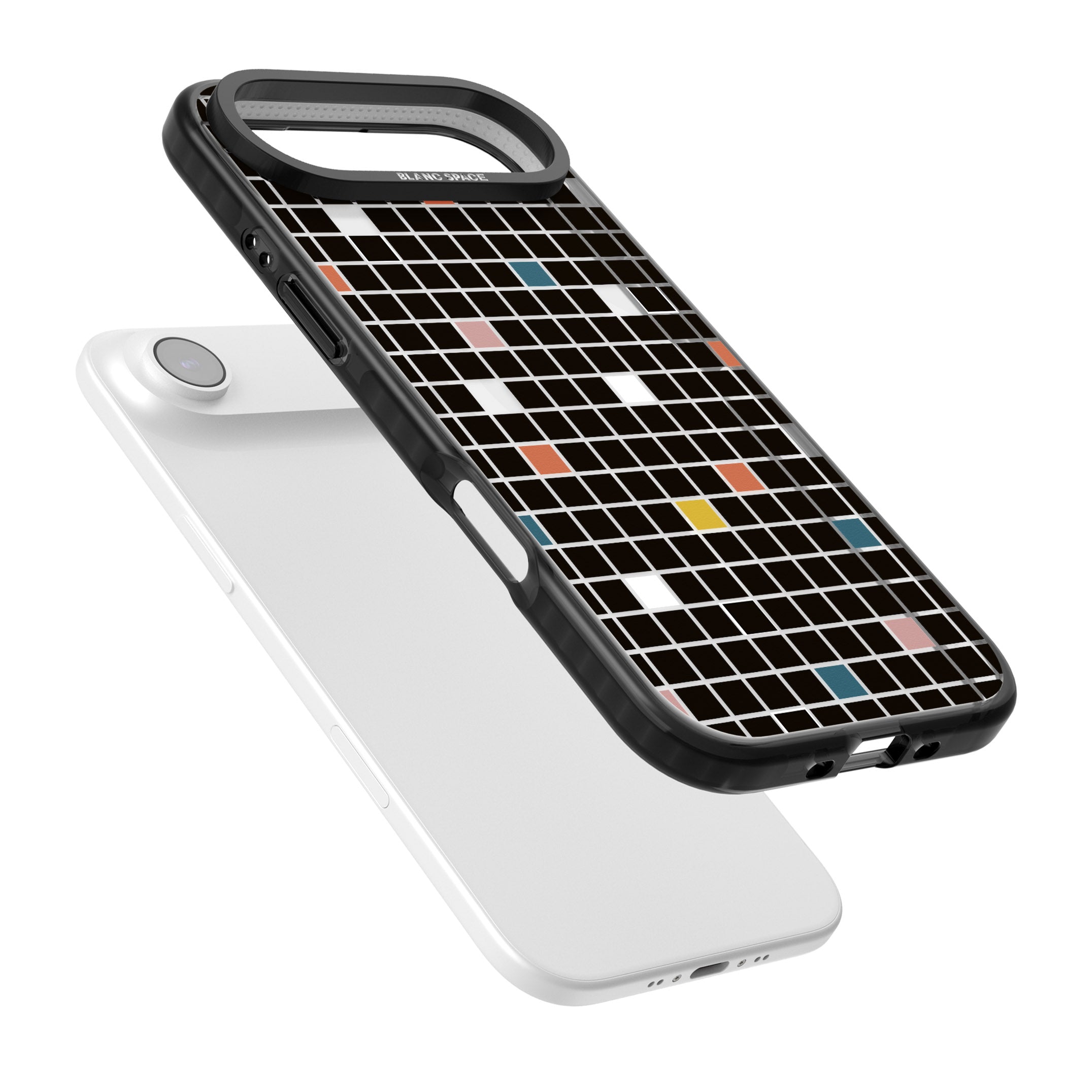Earthtone Black Geometric Grid iPhone 17 Air Impact Pro Black Phone Case Colours