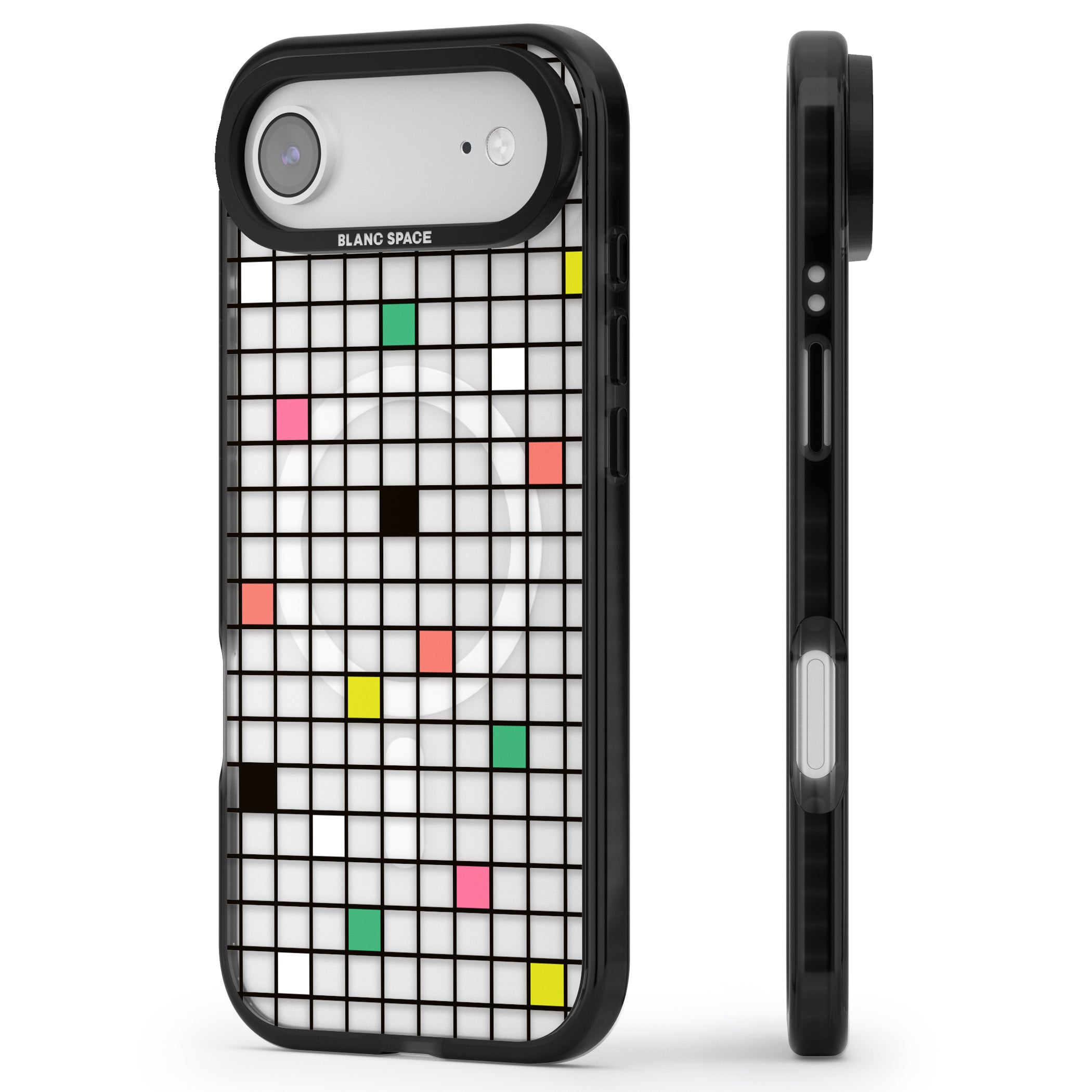 Vibrant Clear Geometric Grid iPhone 17 Air Impact Pro Black Phone Case Side Profile