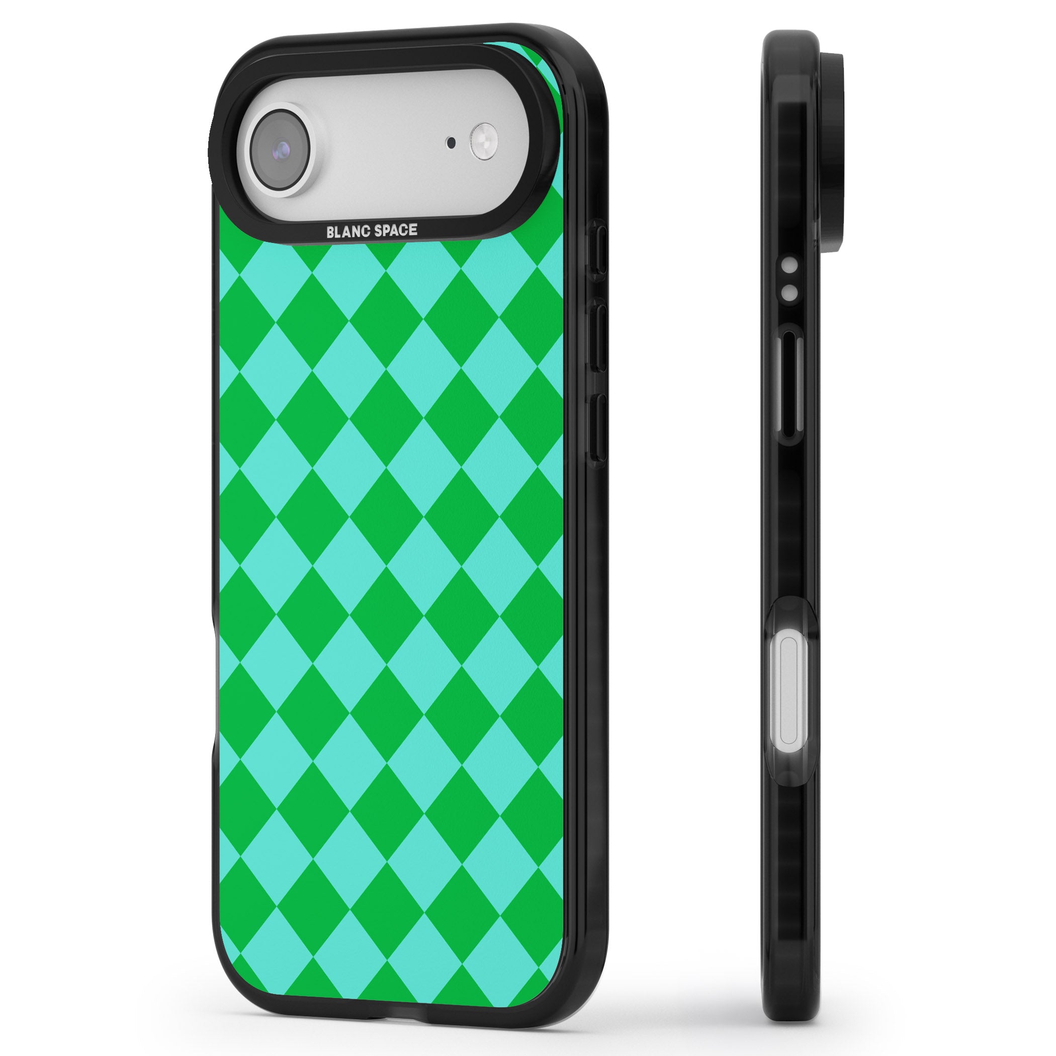 Retro Green Diamond Plaid iPhone 17 Air Impact Pro Black Phone Case Side Profile