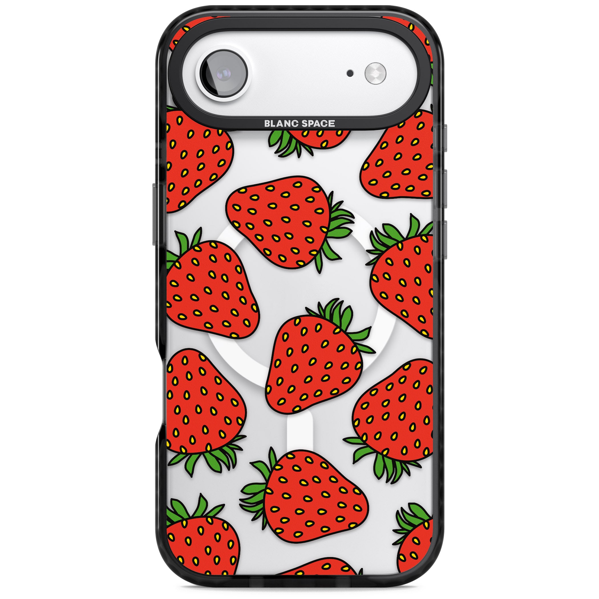 Strawberry Pattern iPhone 17 Air Impact Pro Black Phone Case