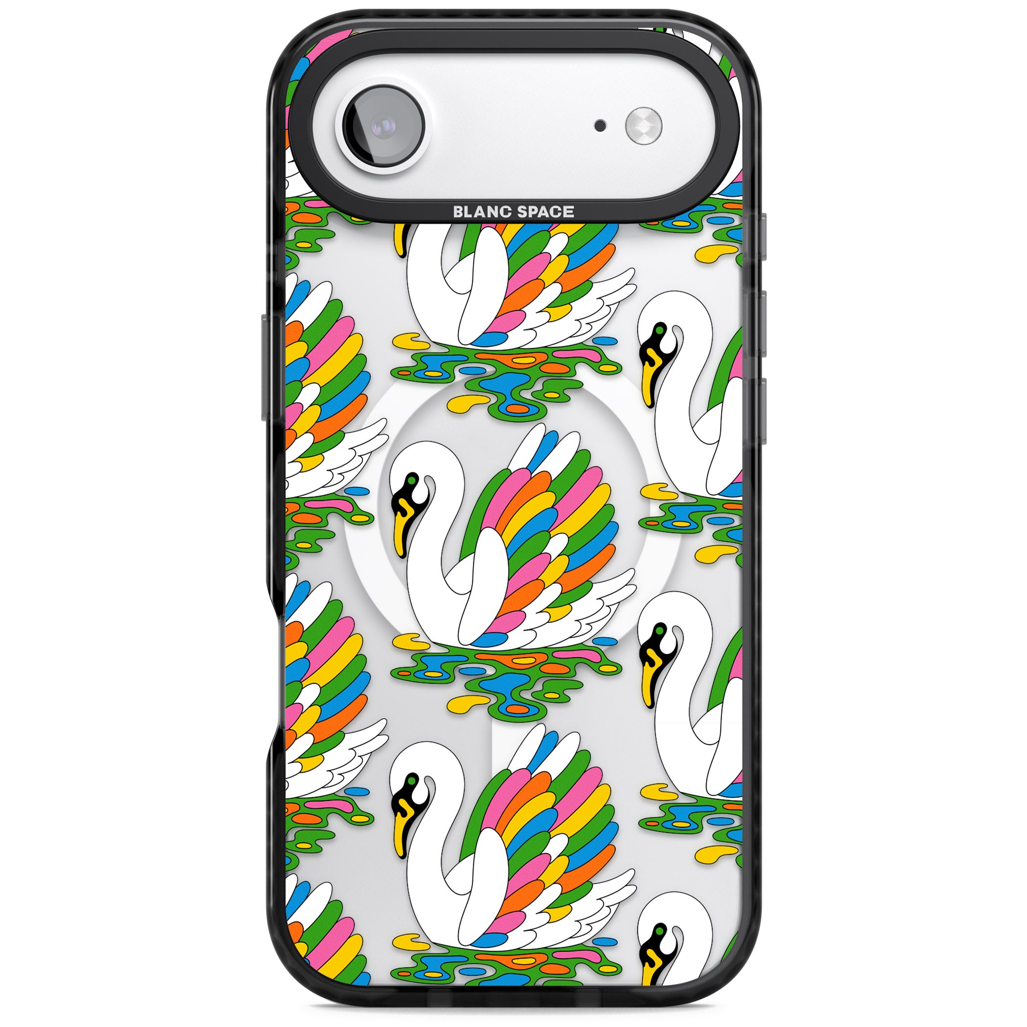 Colourful Swan Pattern iPhone 17 Air Impact Pro Black Phone Case
