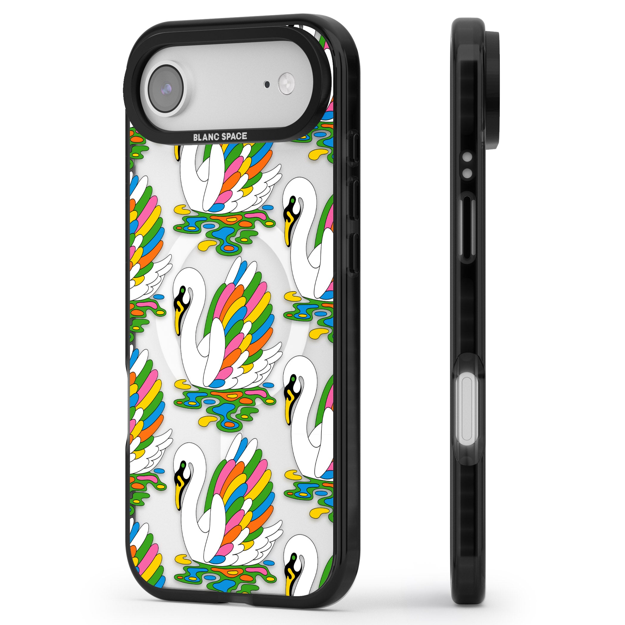 Colourful Swan Pattern iPhone 17 Air Impact Pro Black Phone Case Side Profile