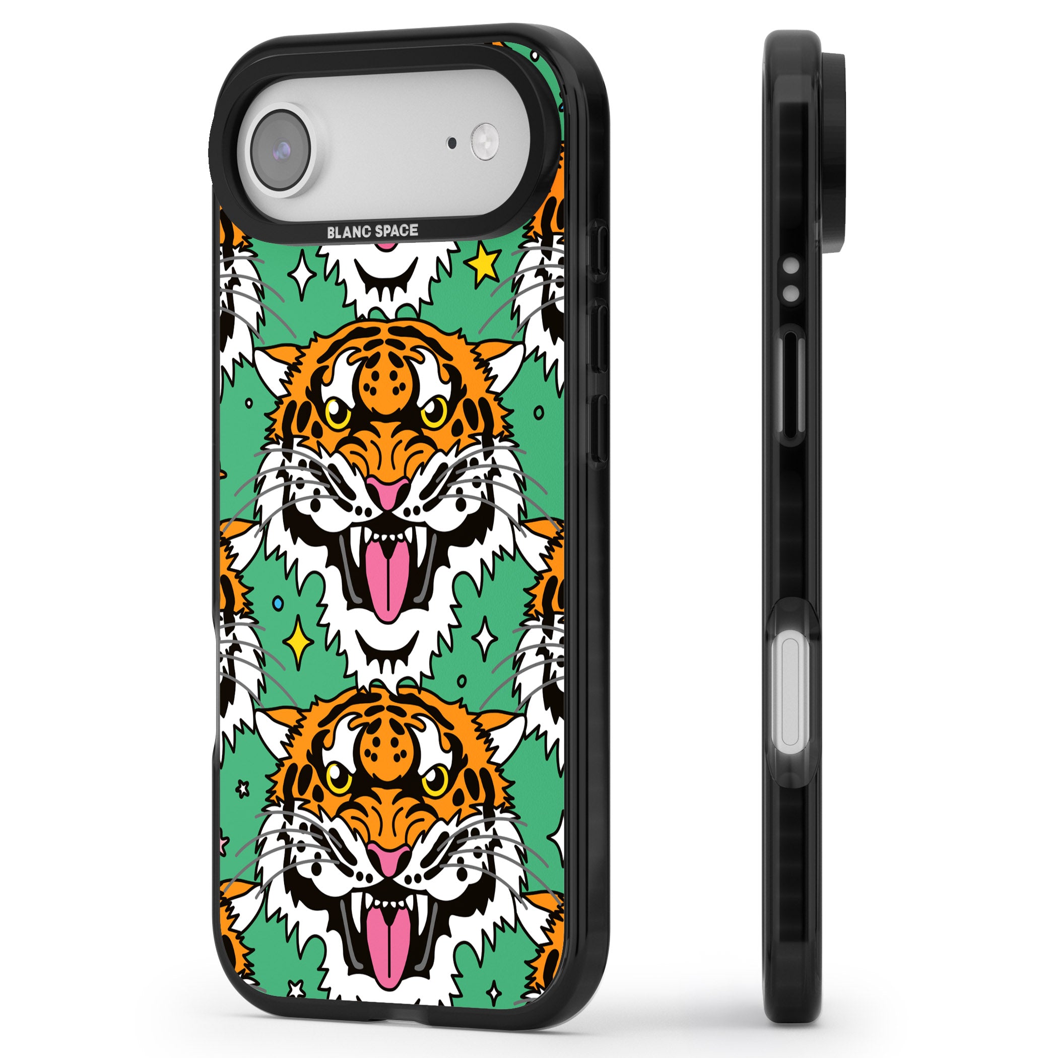 Fierce Jungle Tigers (Green) iPhone 17 Air Impact Pro Black Phone Case Side Profile