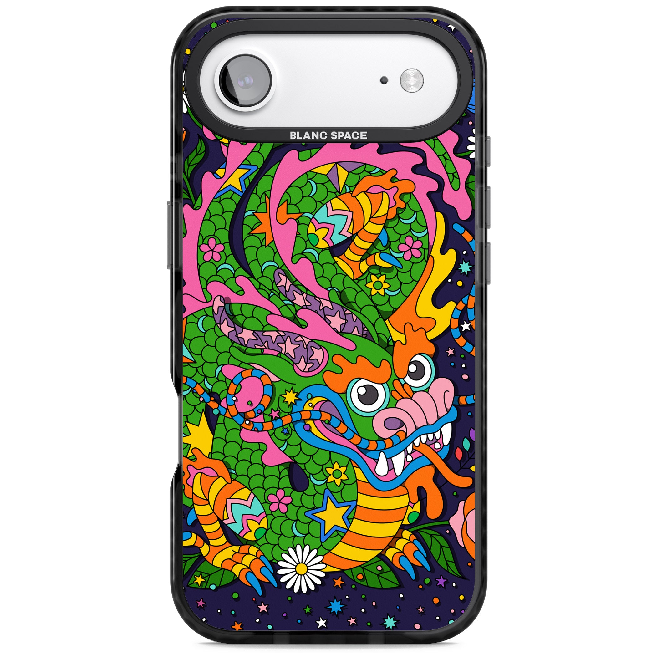 Psychedelic Jungle Dragon (Purple) iPhone 17 Air Impact Pro Black Phone Case