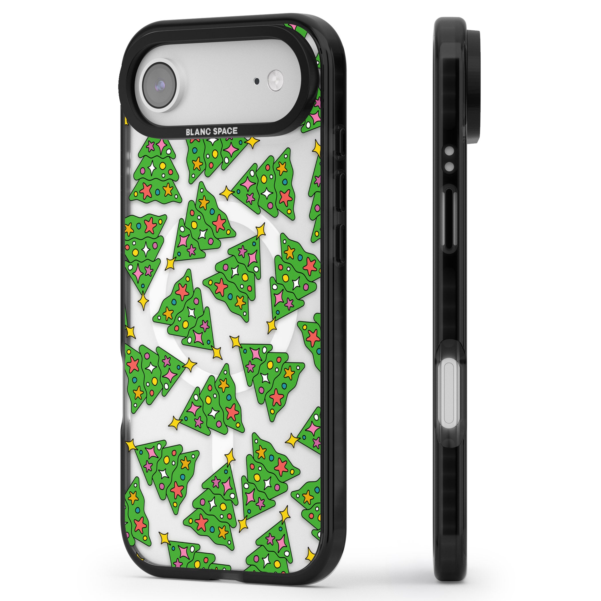 Christmas Tree Pattern iPhone 17 Air Impact Pro Black Phone Case Side Profile