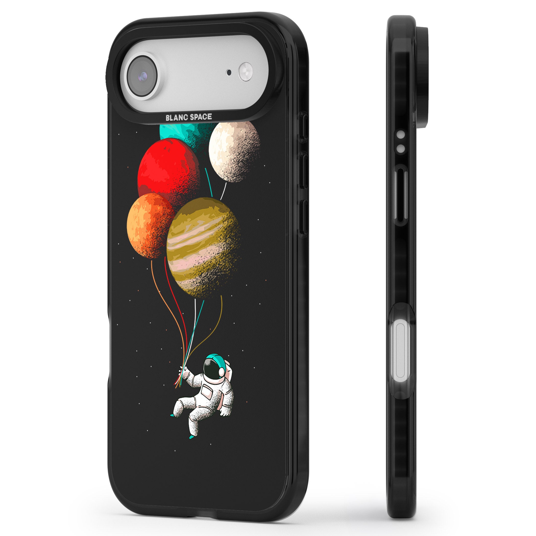 Astronaut Balloon Planets iPhone 17 Air Impact Pro Black Phone Case Side Profile
