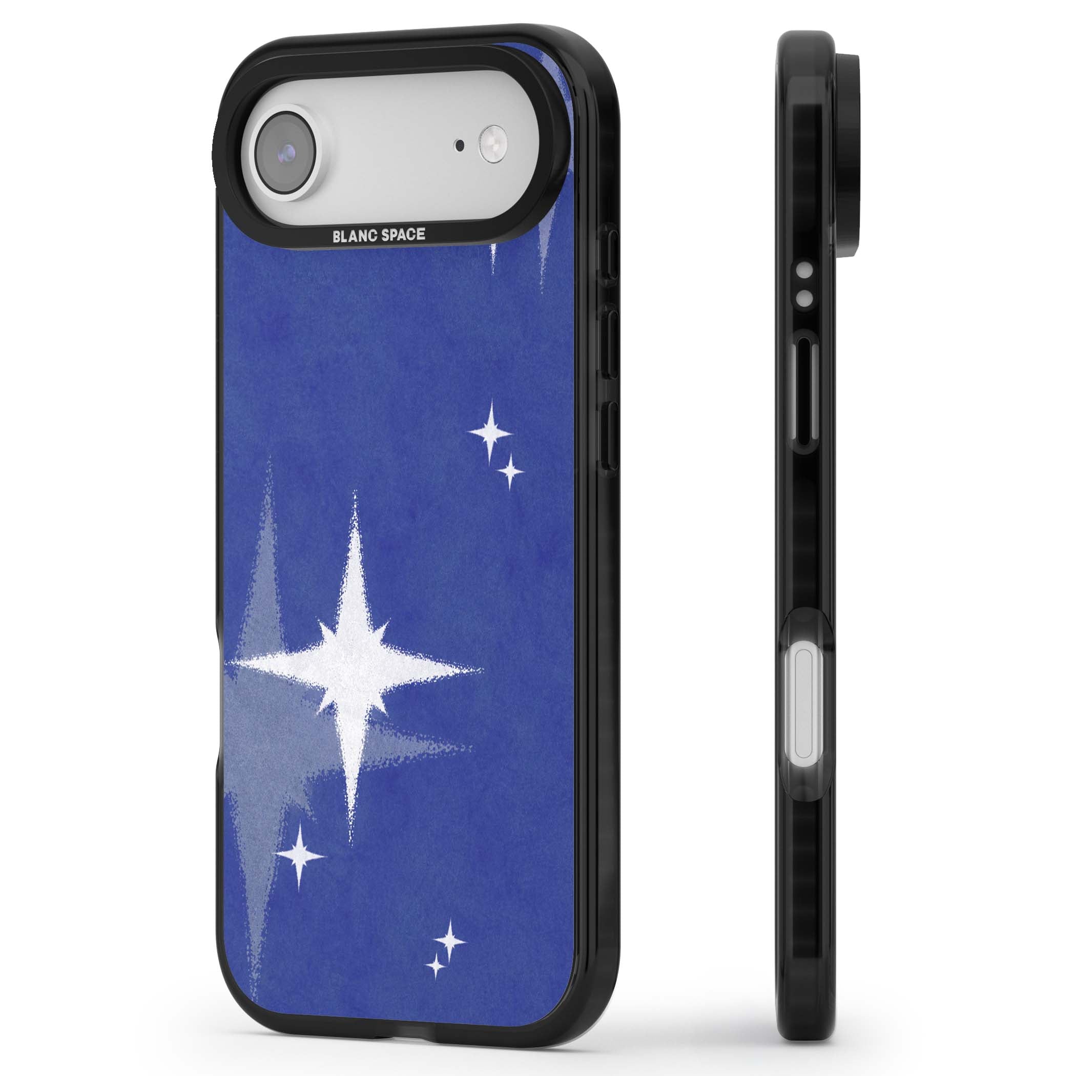Blue Sparkle celestial iPhone case featuring sparkling silver stars on a deep blue painterly night sky | Black Impact Magsafe case for iPhone Air