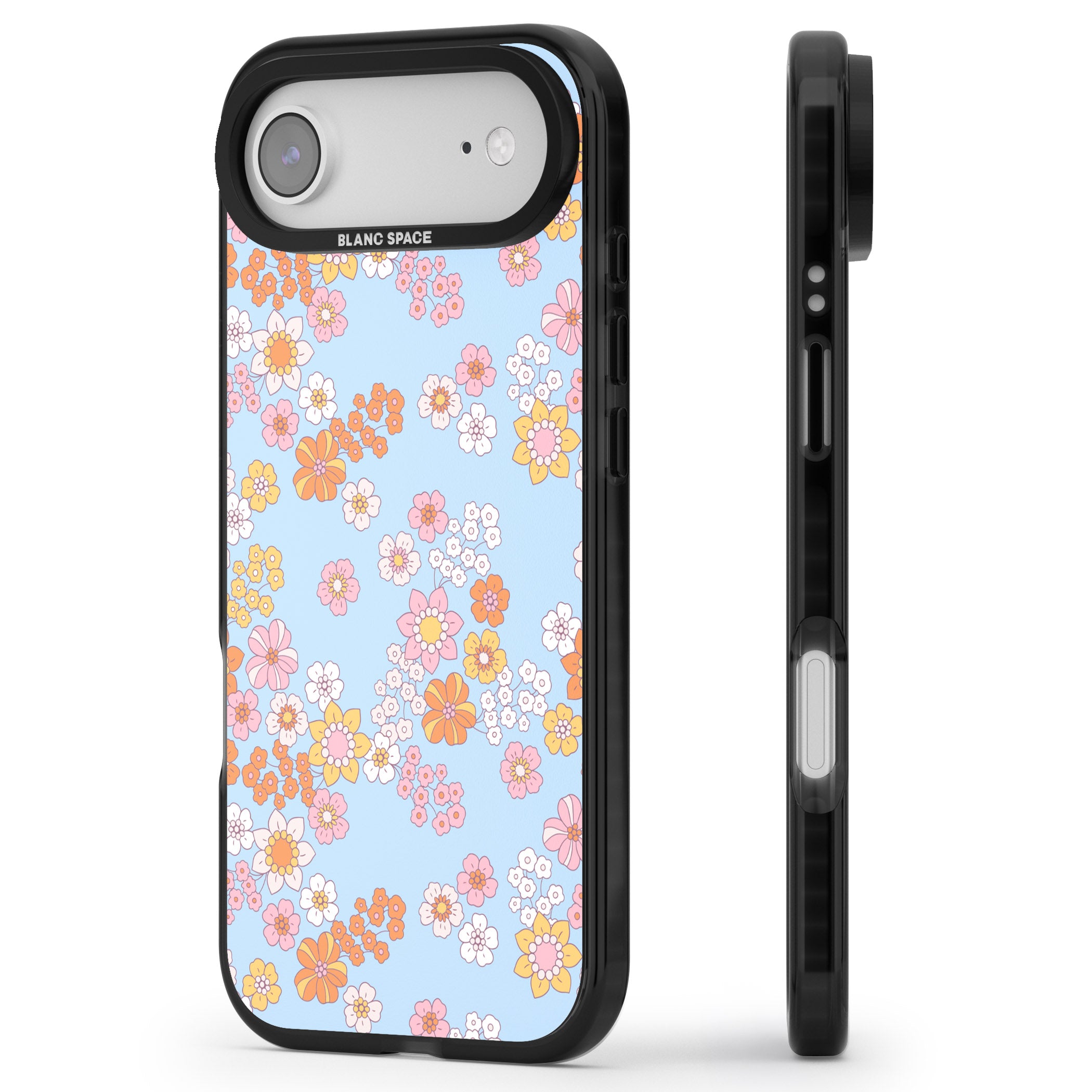 Lake Blue Flower Mix iPhone 17 Air Impact Pro Black Phone Case Side Profile