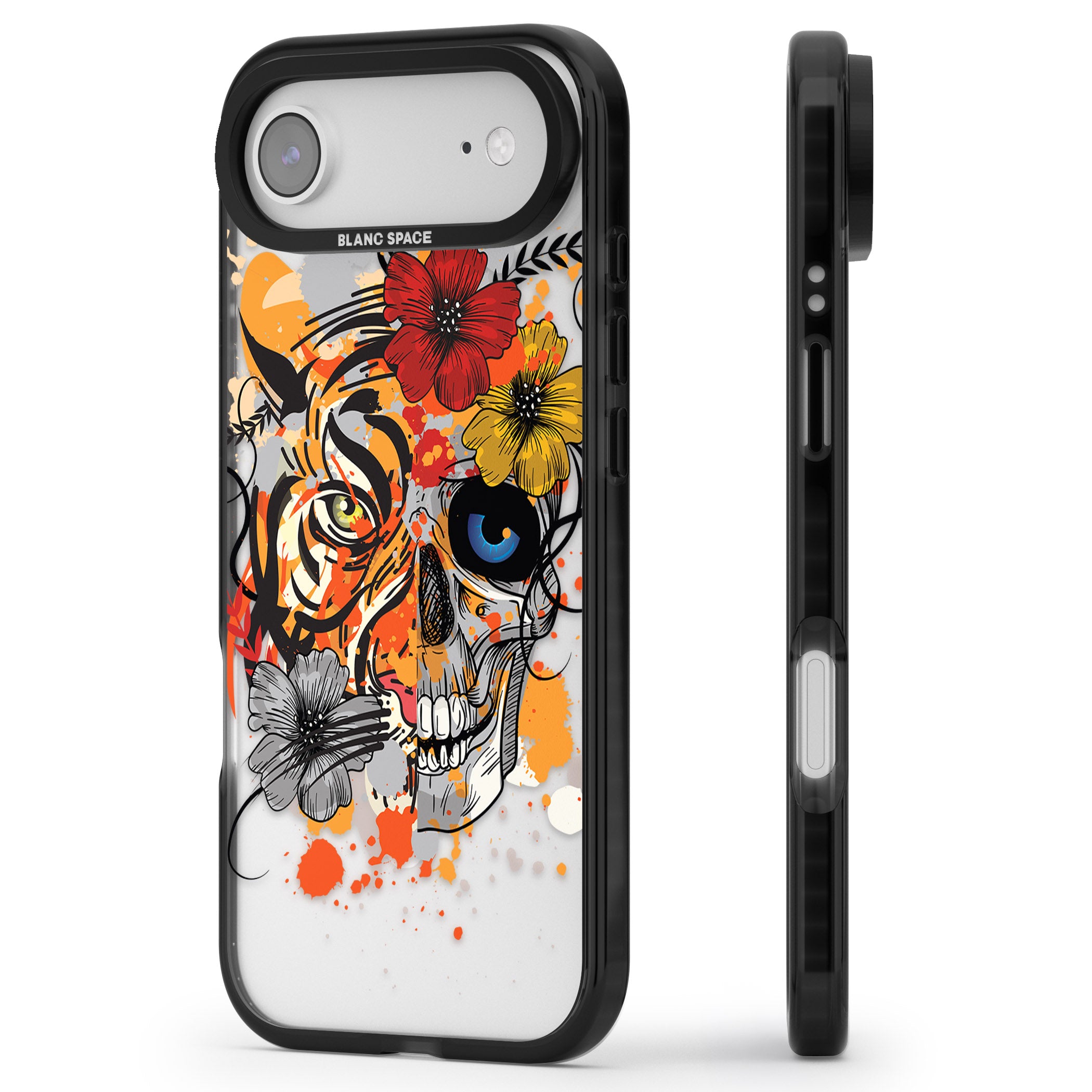 Sugar Skull Tiger Floral iPhone 17 Air Impact Pro Black Phone Case Side Profile