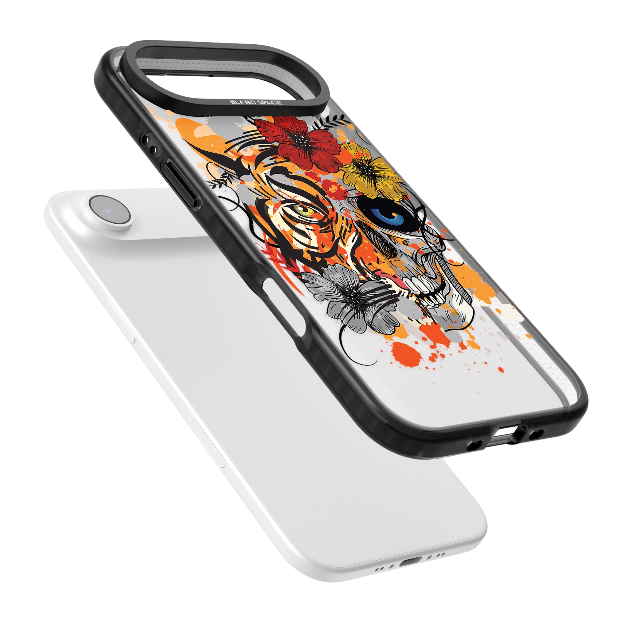 Sugar Skull Tiger Floral iPhone 17 Air Impact Pro Black Phone Case Colours