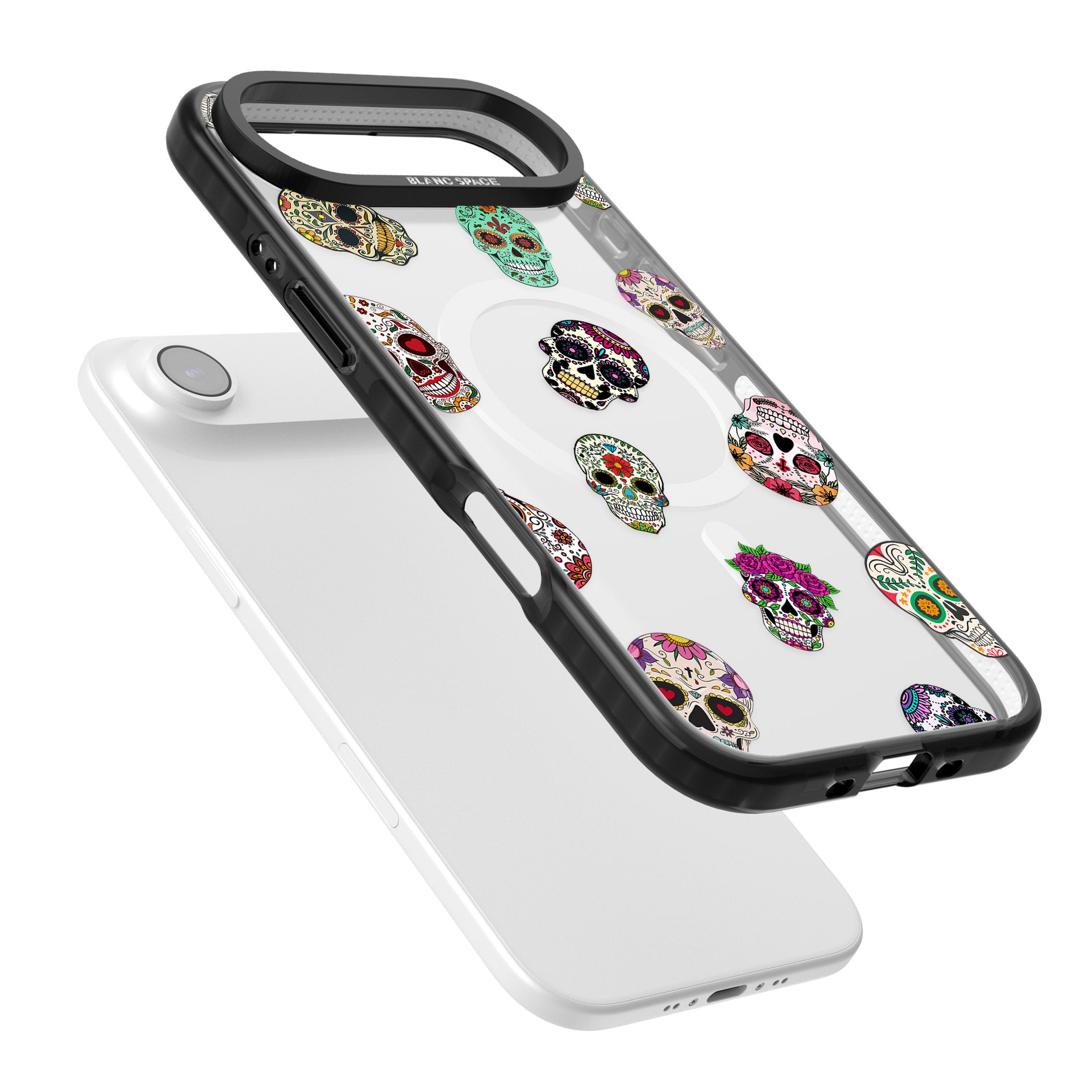 Mixed Sugar Skull Pattern iPhone 17 Air Impact Pro Black Phone Case Colours