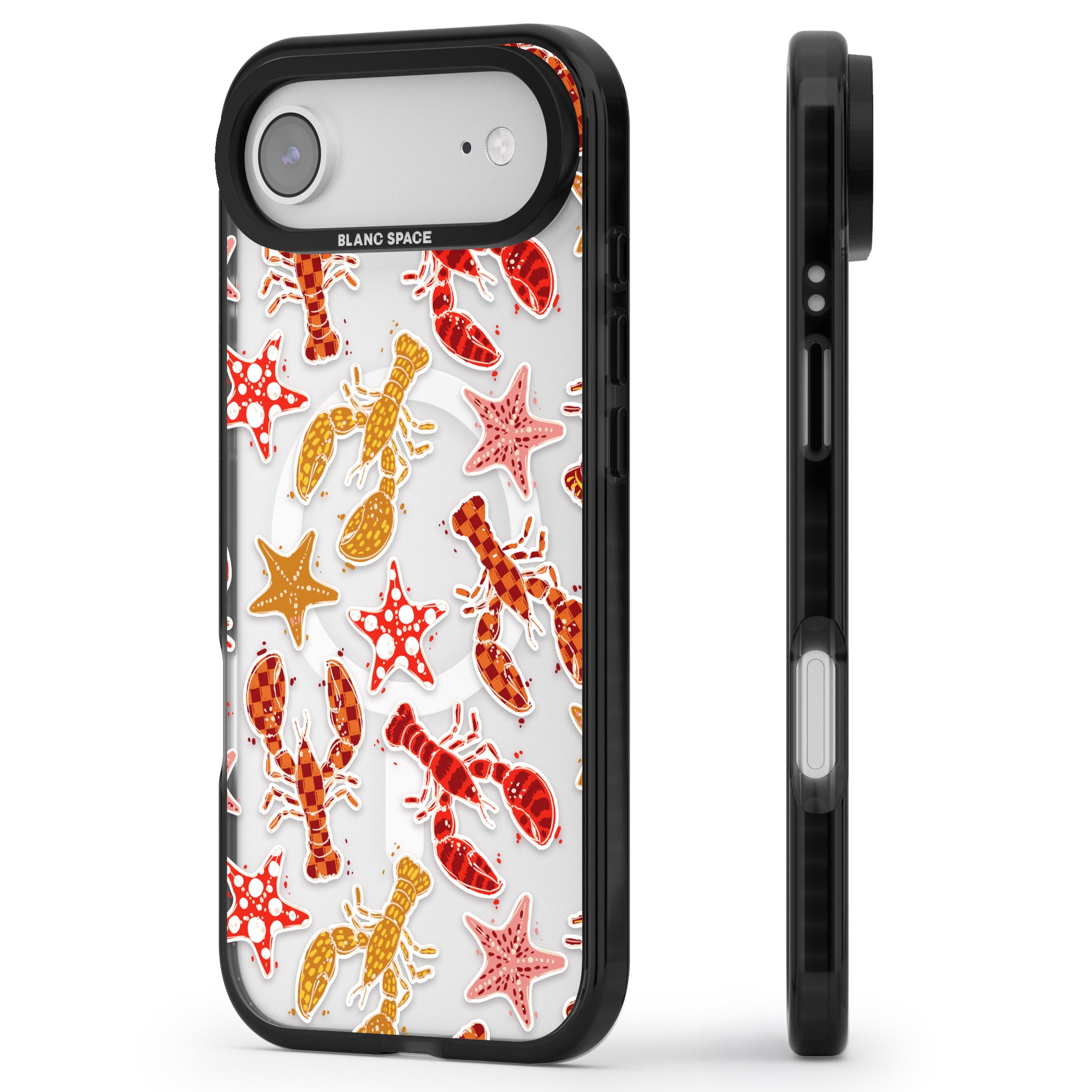 Lobster & Starfish Coastal Pattern iPhone 17 Air Impact Pro Black Phone Case Side Profile