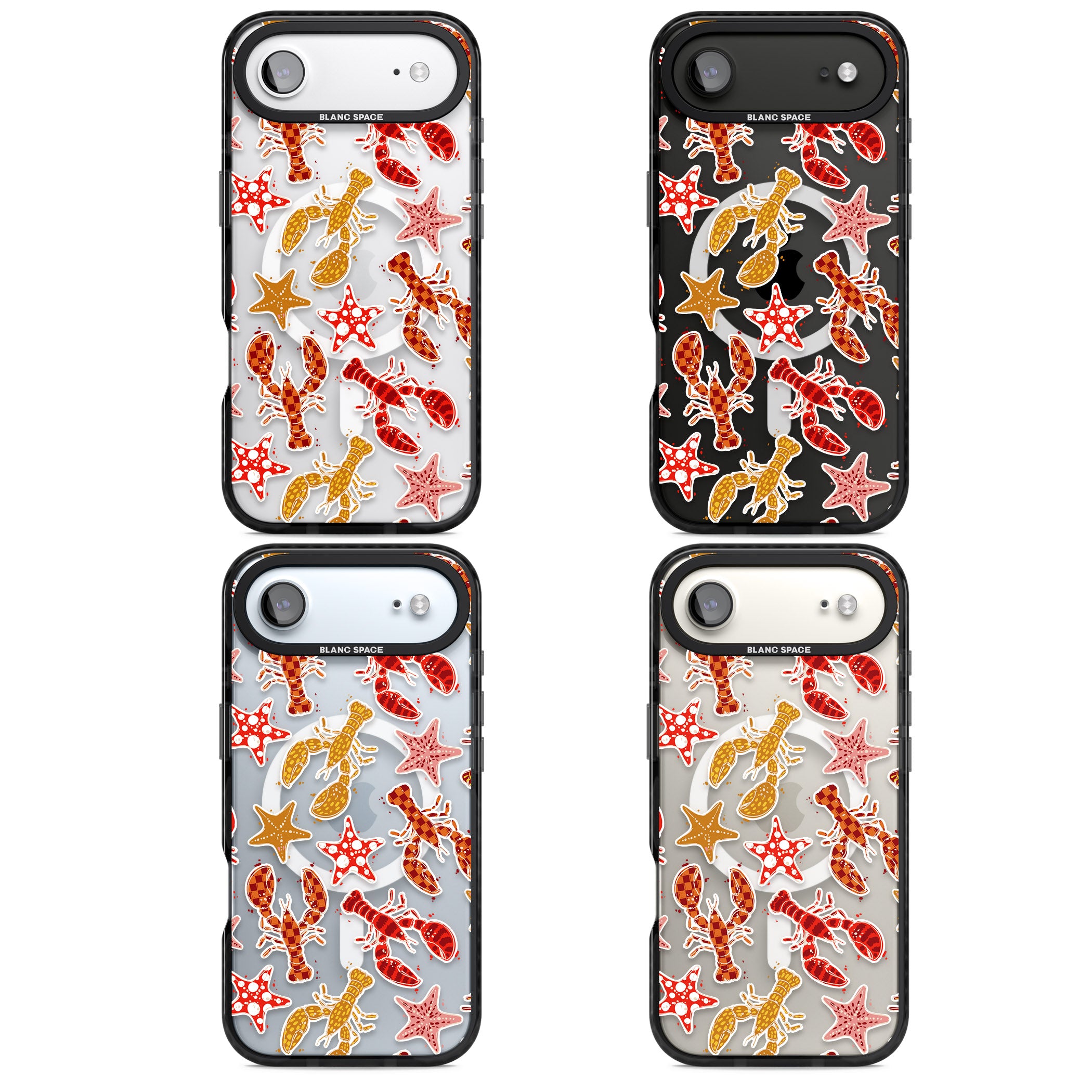 Lobster & Starfish Coastal Pattern iPhone 17 Air Impact Pro Black Phone Case APT Impact Protection