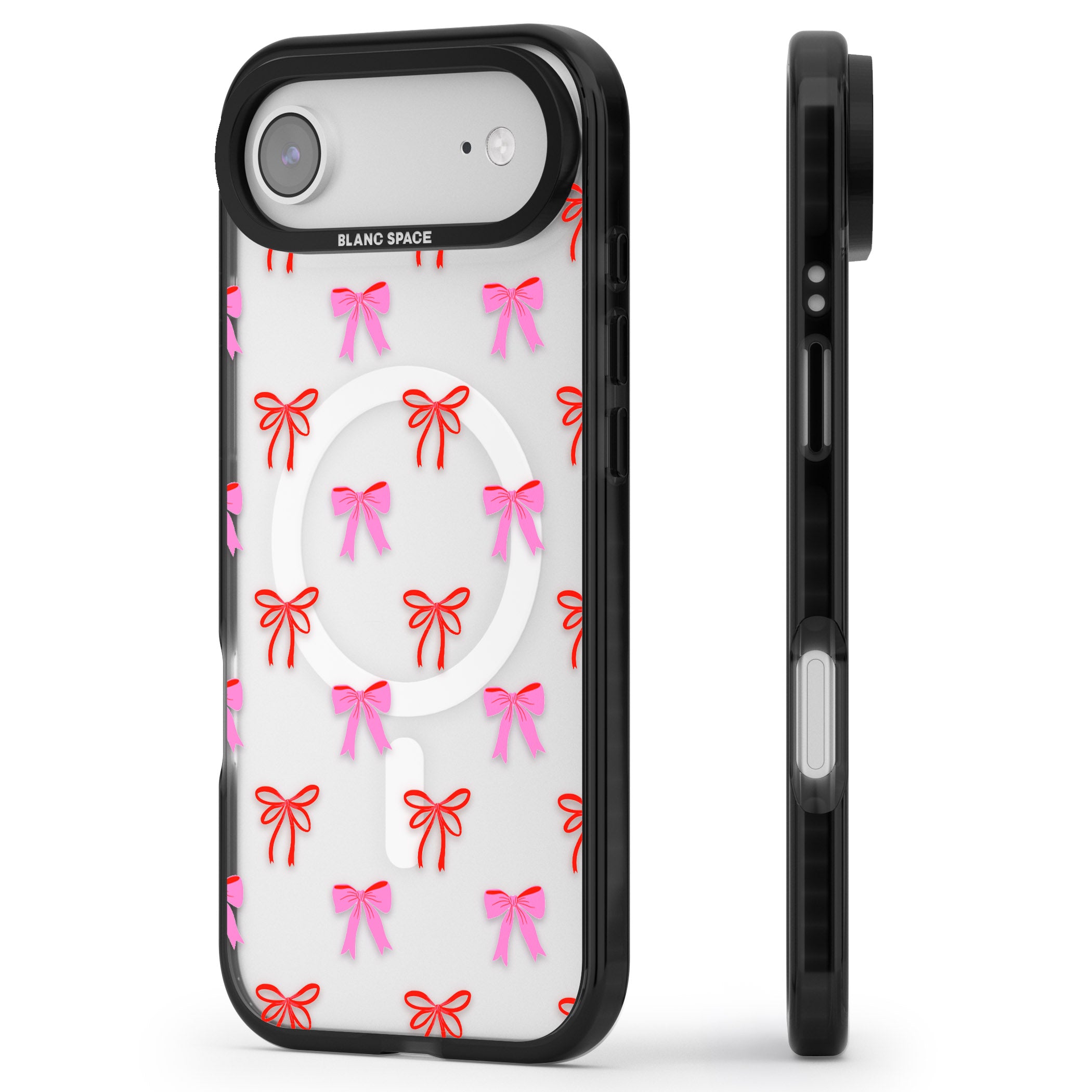 Cute Bow Pattern iPhone 17 Air Impact Pro Black Phone Case Side Profile