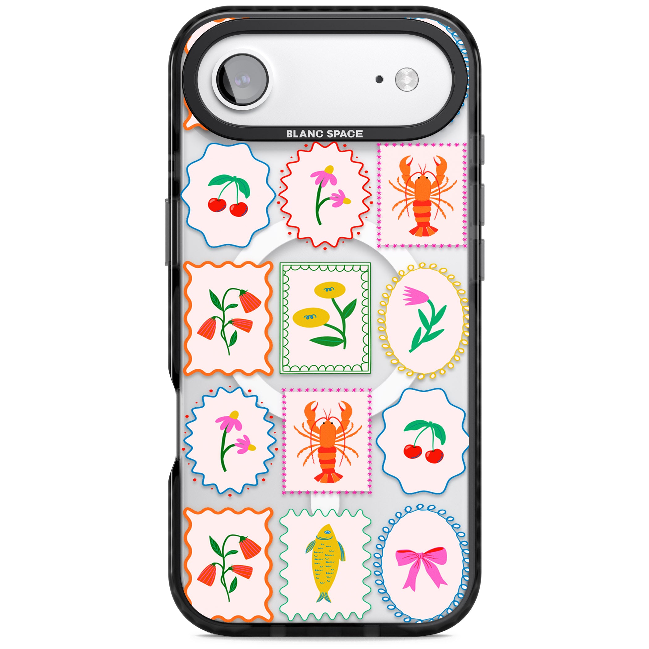 Floral Seafood Stamps iPhone 17 Air Impact Pro Black Phone Case