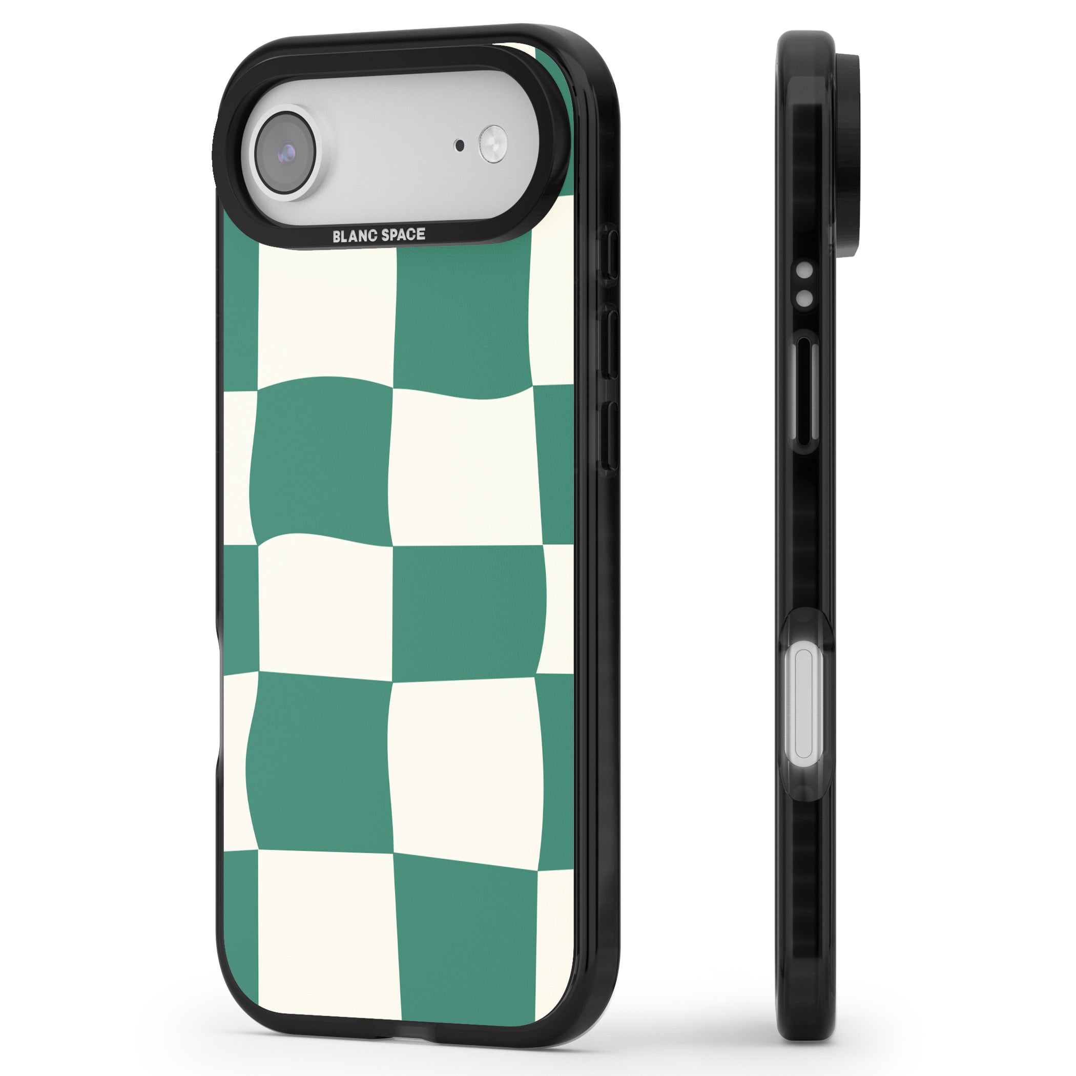 Green & Cream Wavy Check iPhone 17 Air Impact Pro Black Phone Case Side Profile