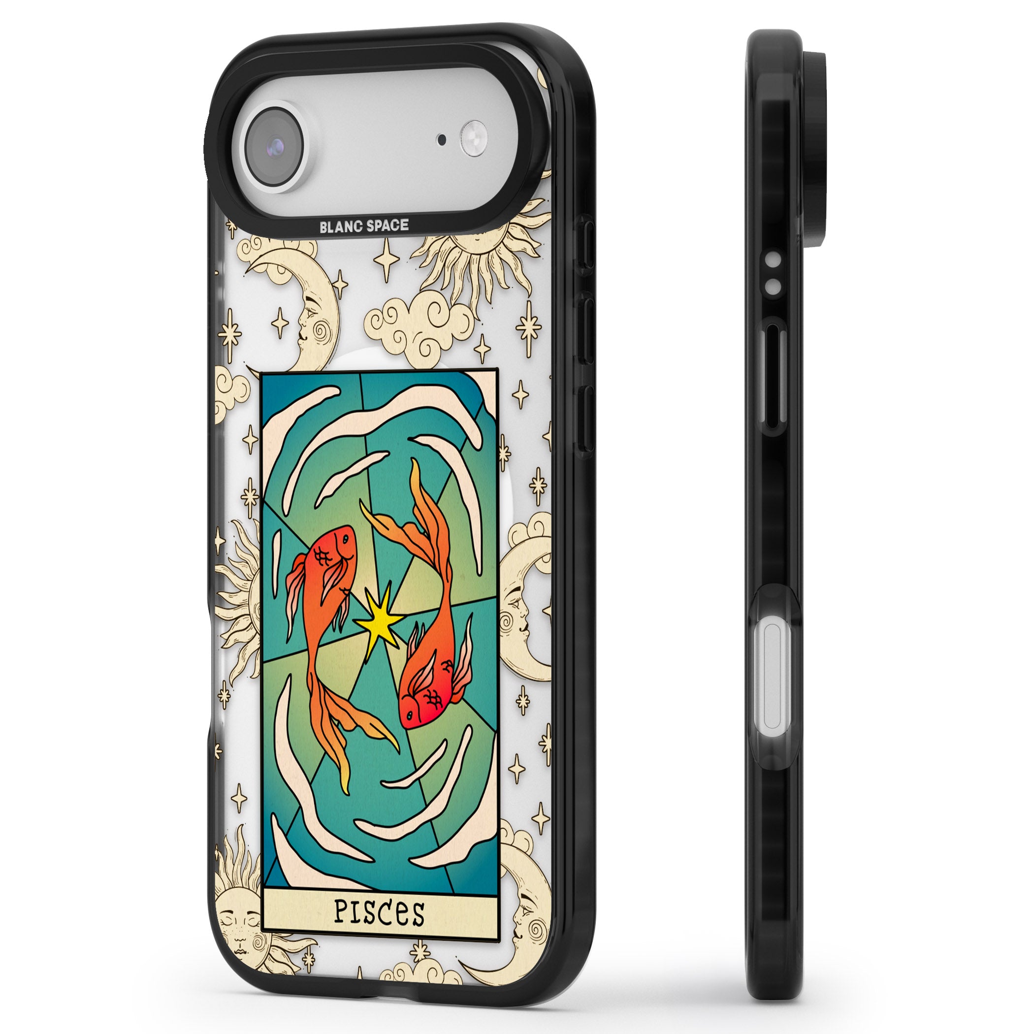 Celestial Zodiac Pisces iPhone 17 Air Impact Pro Black Phone Case Side Profile