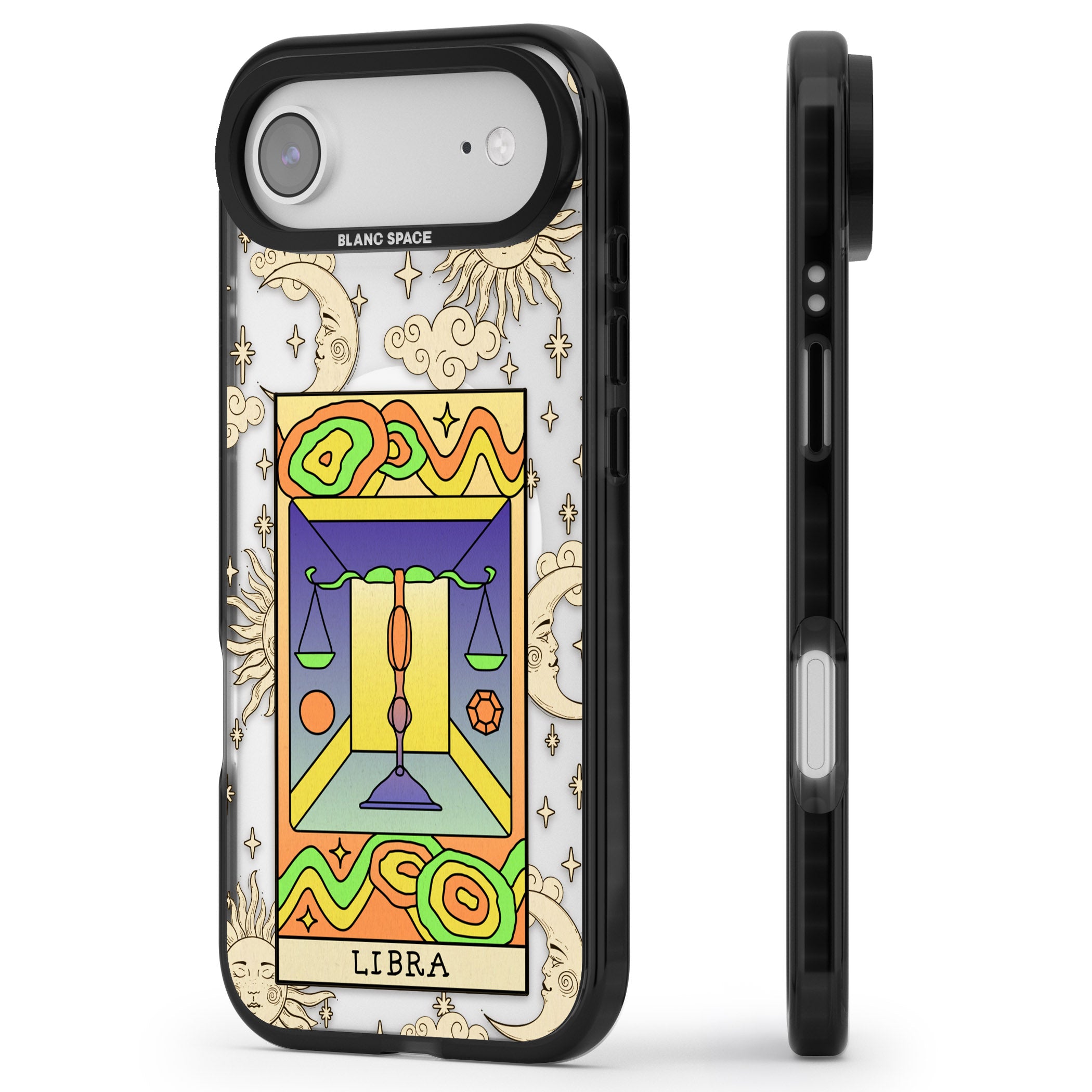 Celestial Zodiac Libra iPhone 17 Air Impact Pro Black Phone Case Side Profile