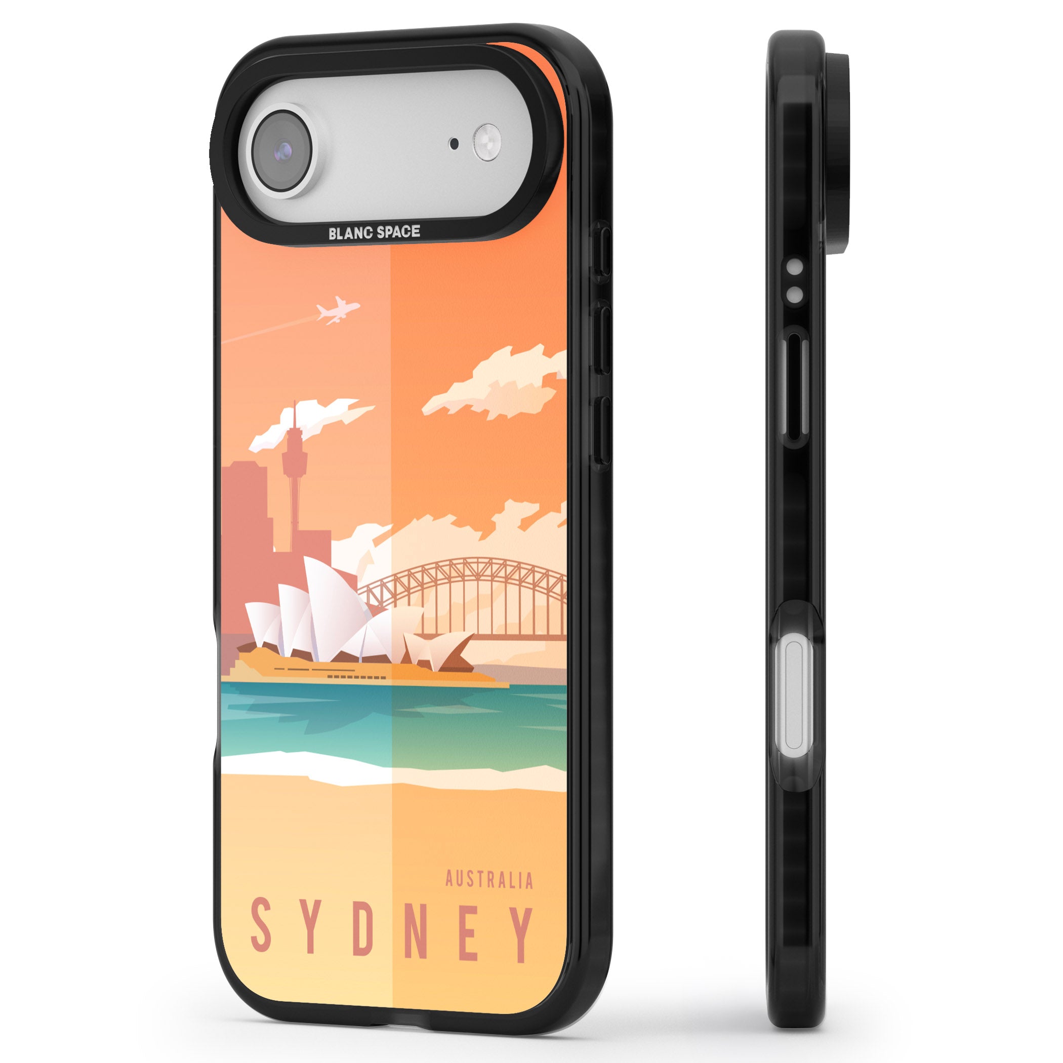 Vintage Travel Poster Sydney iPhone 17 Air Impact Pro Black Phone Case Side Profile