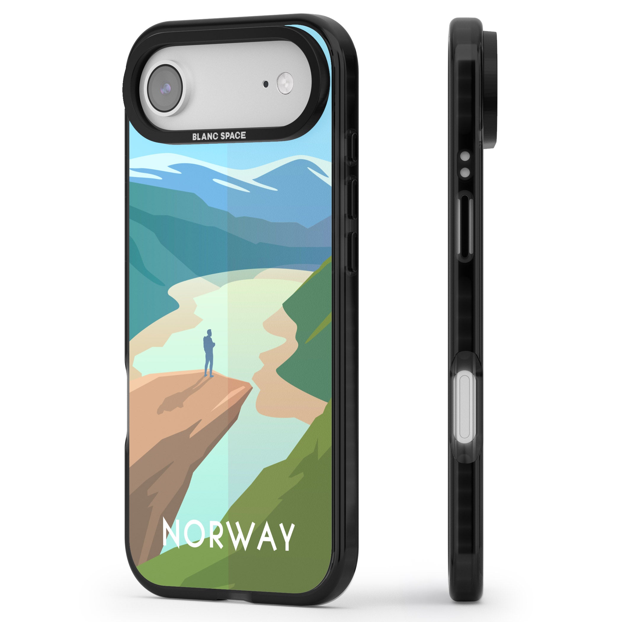 Vintage Travel Poster Norway iPhone 17 Air Impact Pro Black Phone Case Side Profile