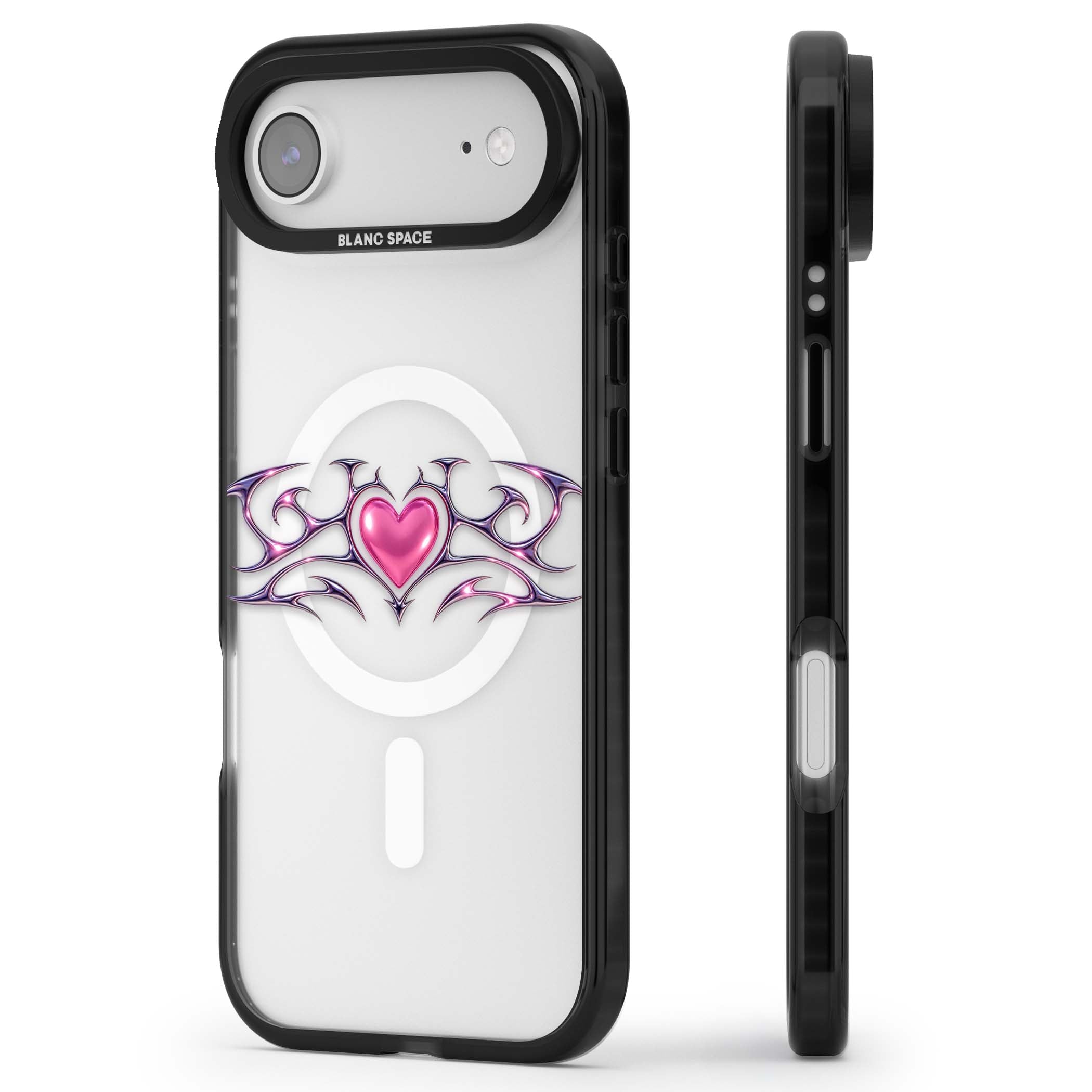 Pink Chrome Heart y2k iPhone case | Black Impact Magsafe case for iPhone Air