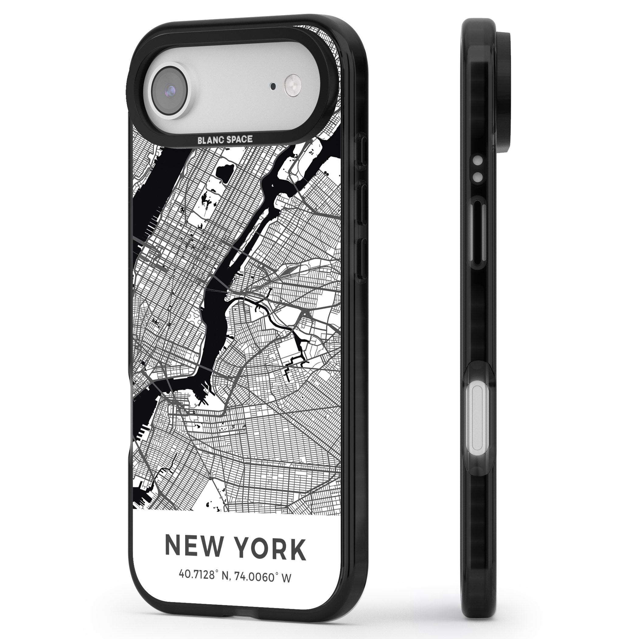 New York Map iPhone 17 Air Impact Black Phone Case Side Profile