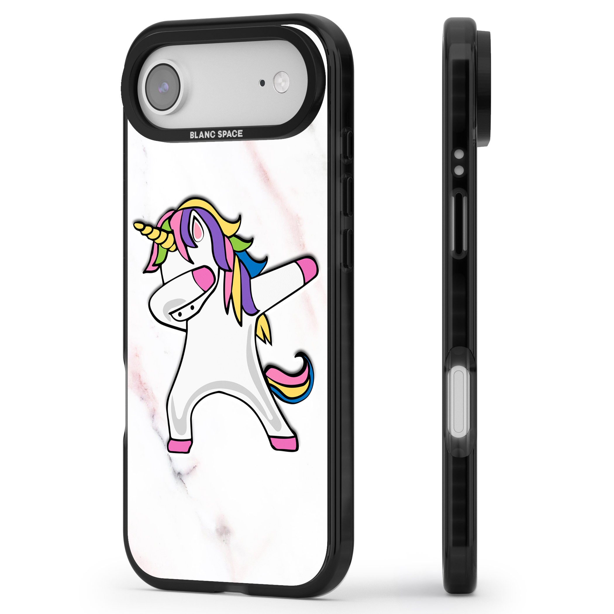 Designer Marble Unicorn Dab iPhone 17 Air Impact Black Phone Case Side Profile