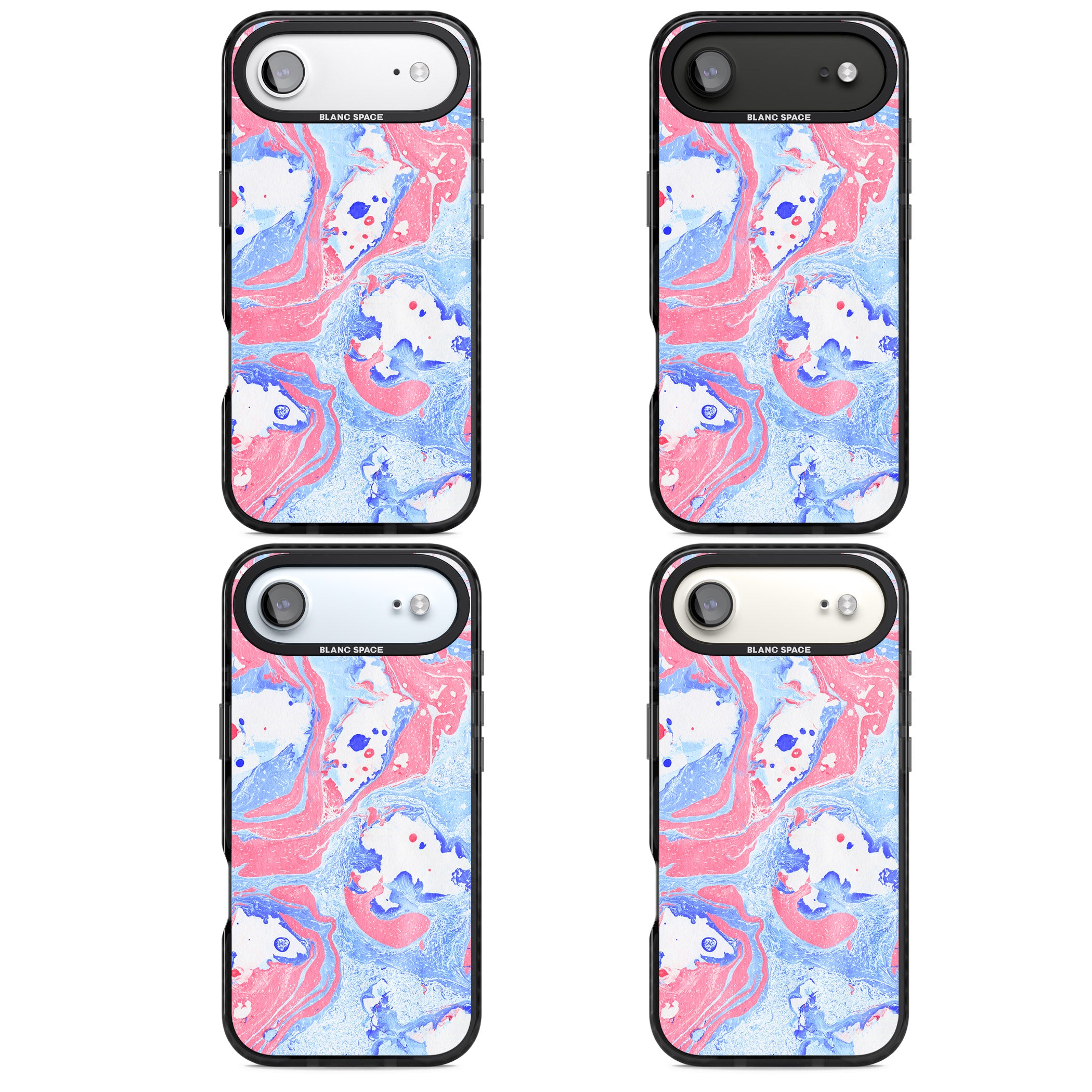 Pink, Blue & White Marbled Paper Pattern iPhone 17 Air Impact Black Phone Case APT Impact Protection