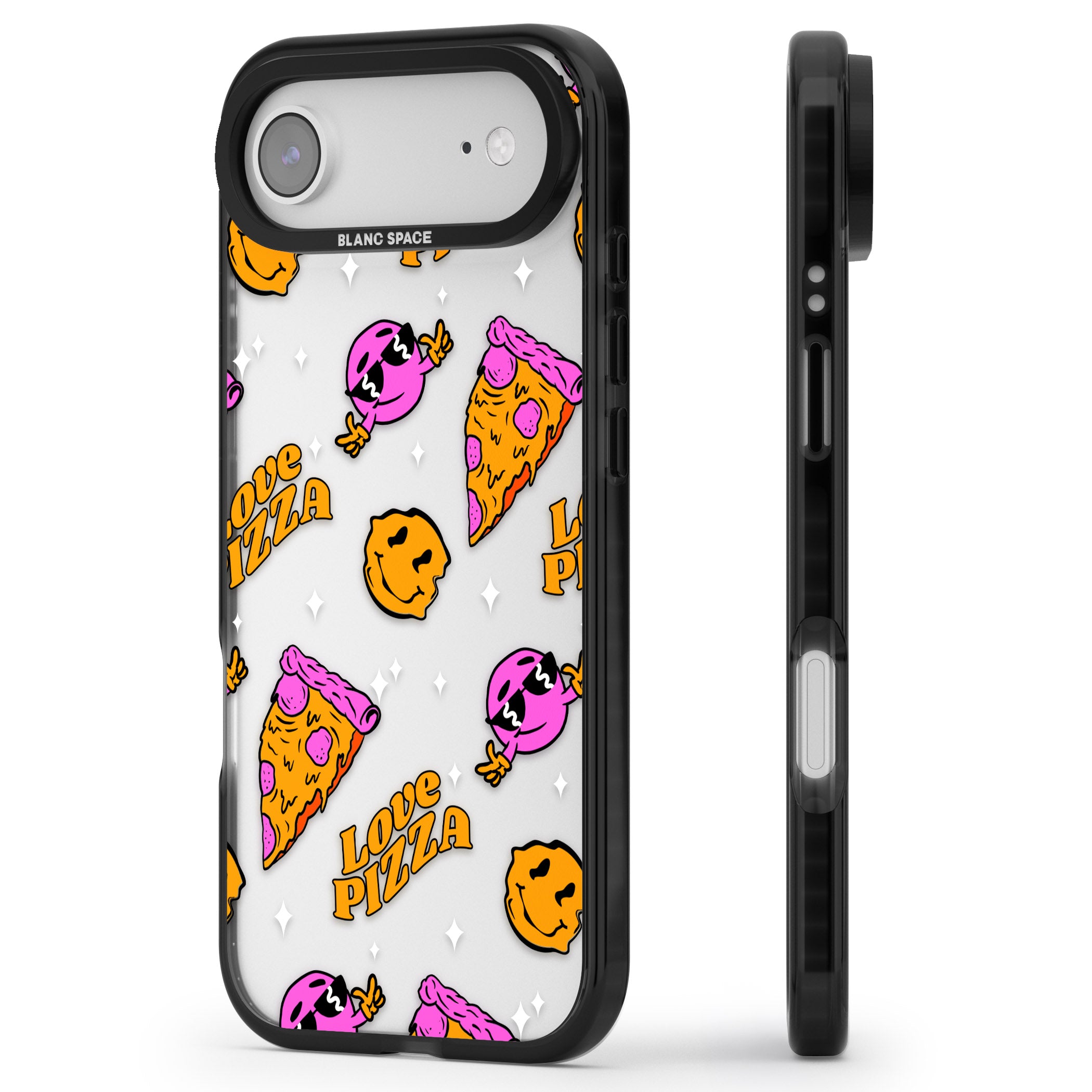 Psychedelic Love Pizza Pattern (Clear) iPhone 17 Air Impact Black Phone Case Side Profile
